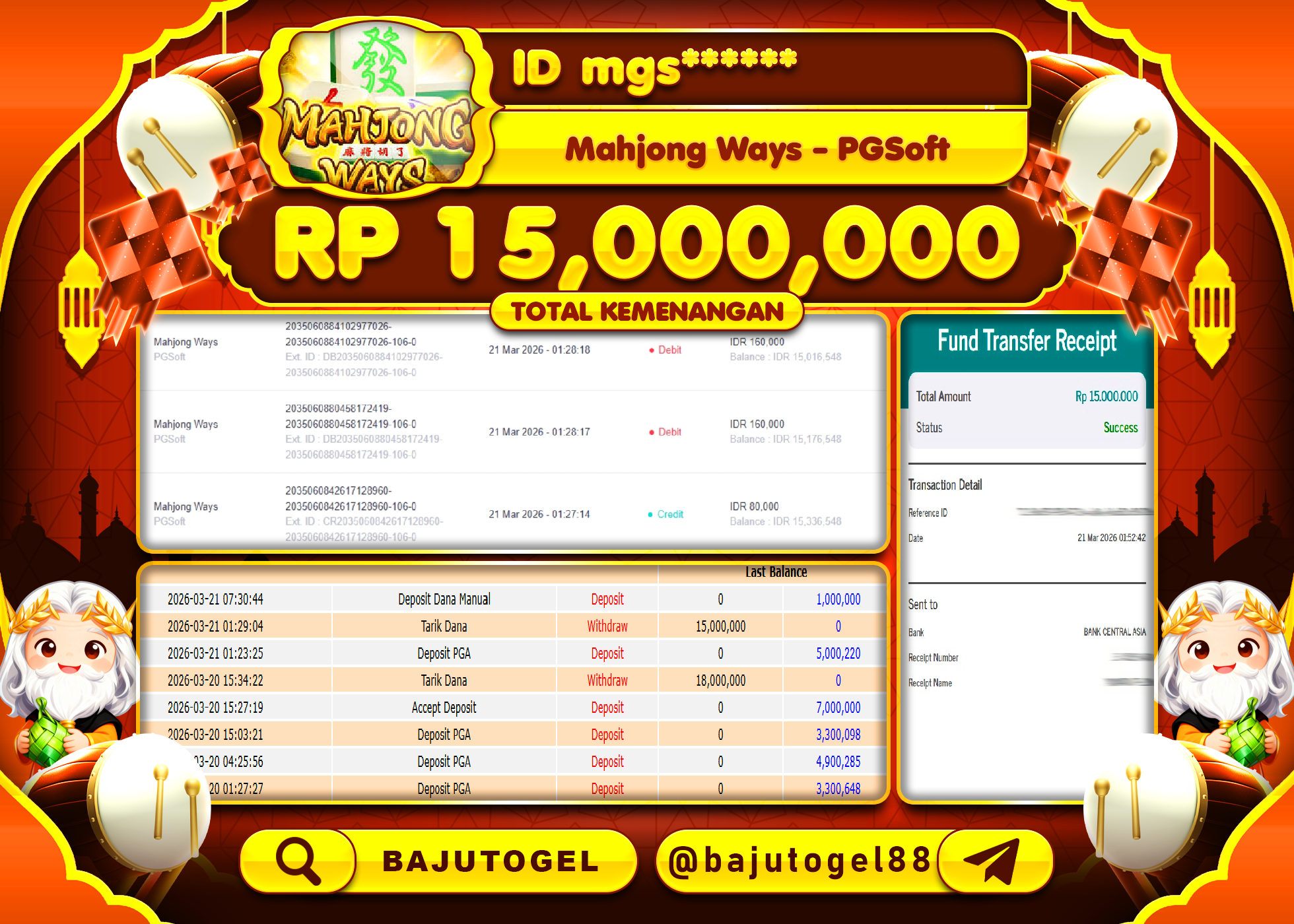 BAJUTOGEL KEMENANGAN DI MAHJONG WAYS PGSOFT Rp.15,000,000 LUNAS