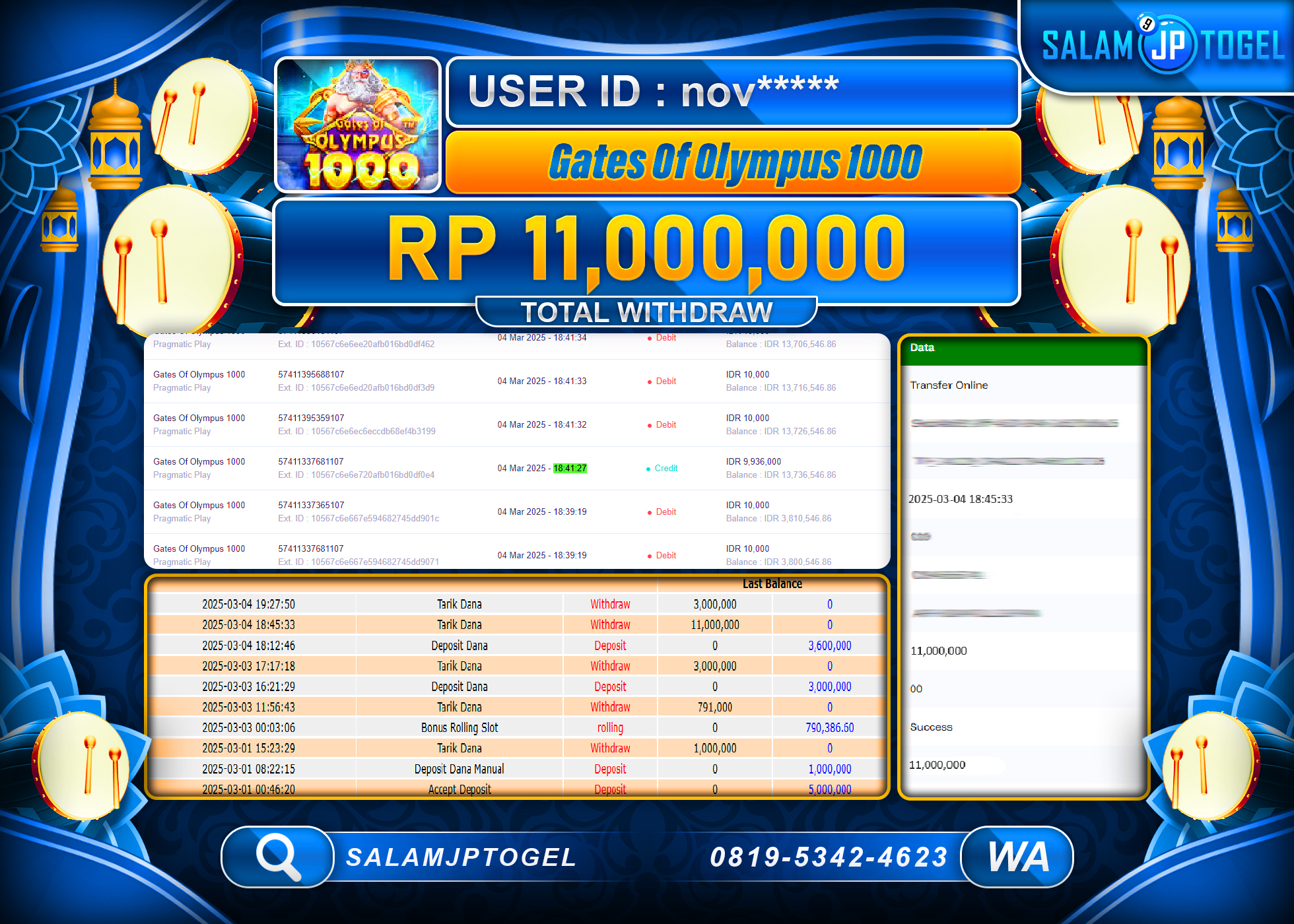 SALAMJPTOGEL MENANG GATES OF OLYMPUS 1000 Rp. 11,000,000 LUNAS