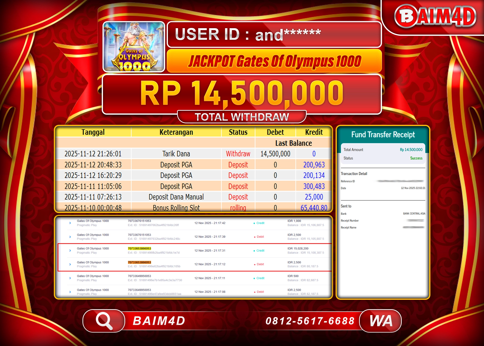 BAIM4D JACKPOT SLOT GATES OF OLYMPUS 1000 Rp.14,500,000 - LUNAS