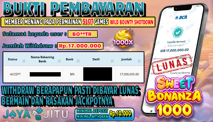 🏆 BUKTI KEMENANGAN SLOT SWEET BONANZA 1000 MEMBER  JAYAJITU🏆