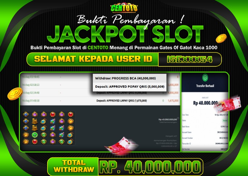 BUKTI JACKPOT LUNAS CENTOTO  RP 40.000.000,-LUNAS