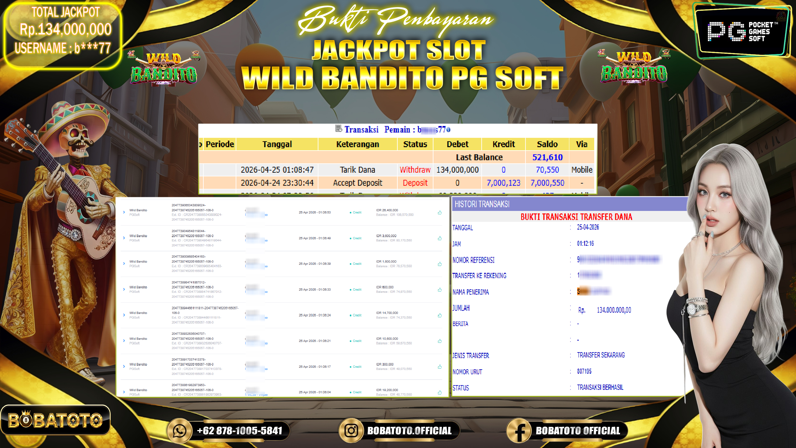 BOBATOTO JACKPOT WILD BANDITO PG SOFT Rp.134,000,000,- LUNAS!!!