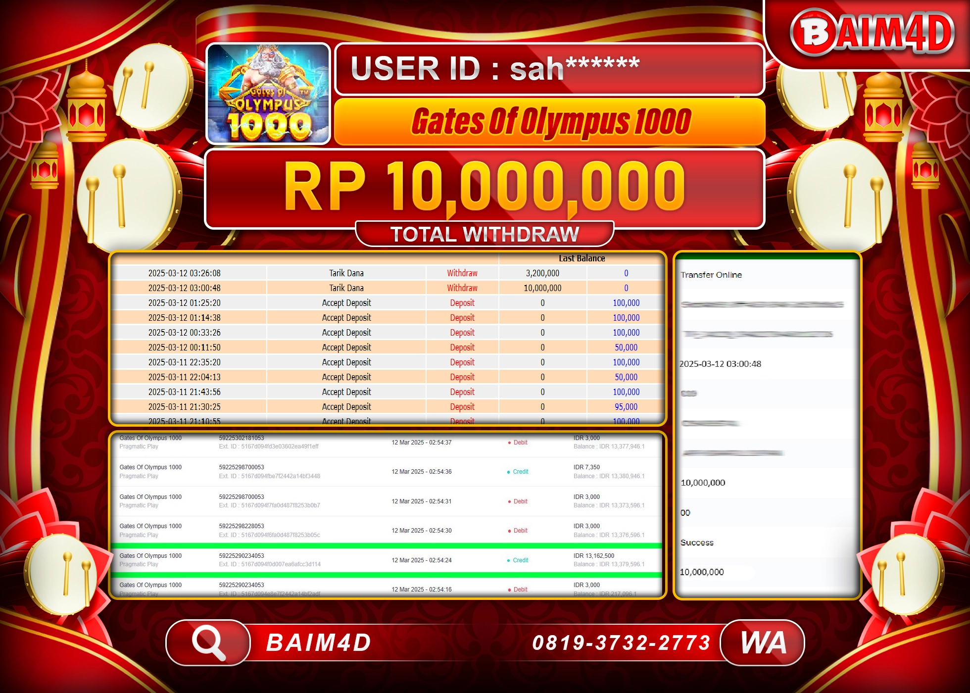 BAIM4D JACKPOT GATES OF OLYMPUS 1000  Rp.10.000,000.- LUNAS