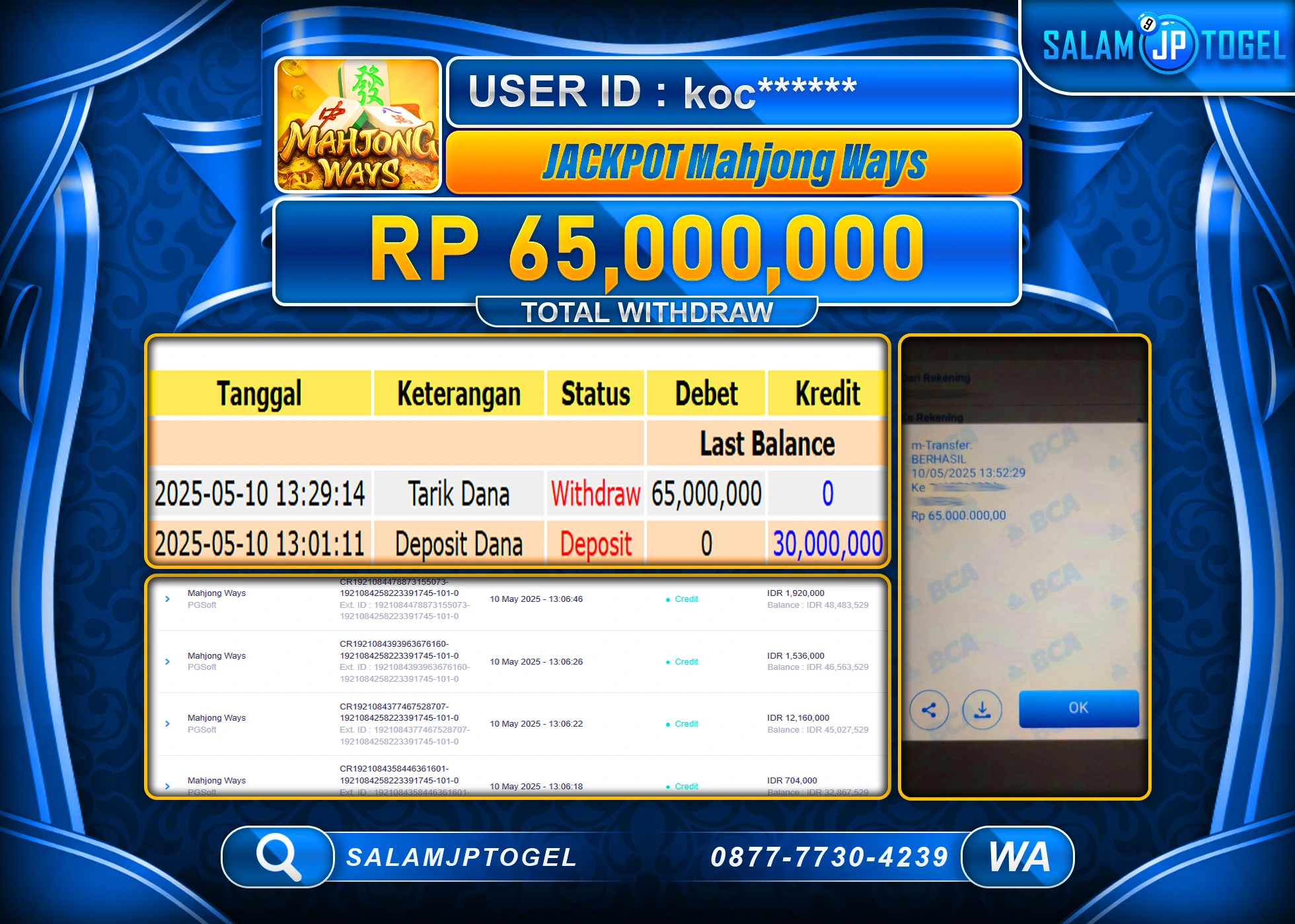 SALAMJPTOGEL MENANG MAHJONG WAYS Rp.65,000,000 LUNAS