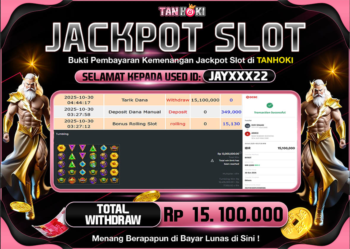 TANHOKI JACKPOT SLOT GATES OF OLYMPUS 1000 Rp..15.100.000,- LUNAS