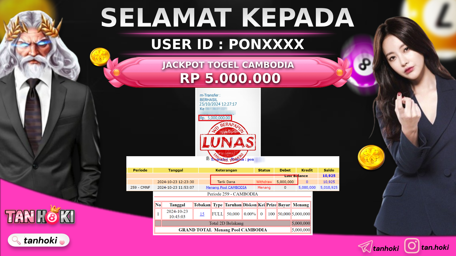 TANHOKI JACKPOT TOGEL CAMBODIA Rp.5.000.000,- LUNAS