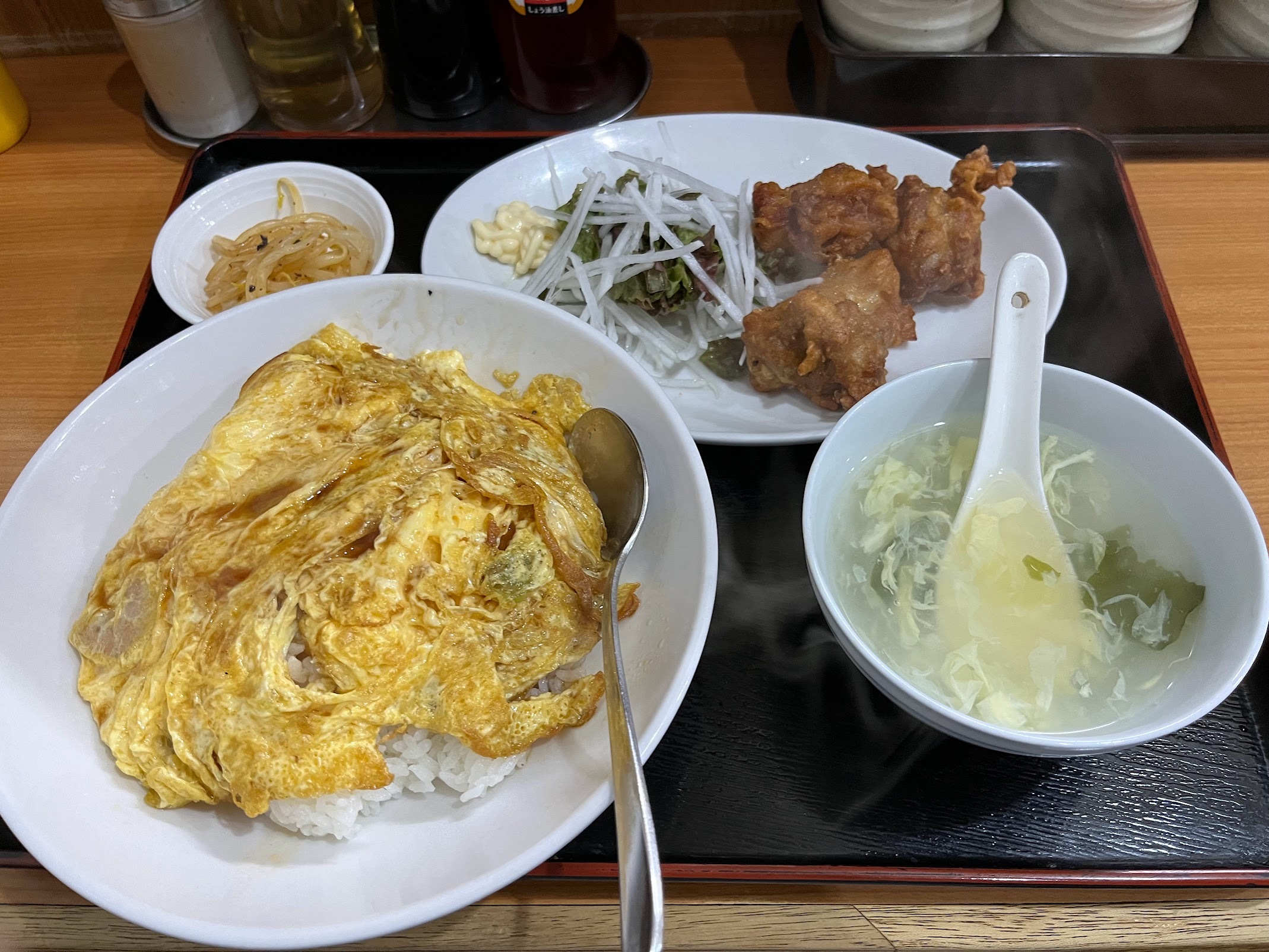 川崎・海月 エビ玉子醤油飯+唐揚げ(2023年12月)