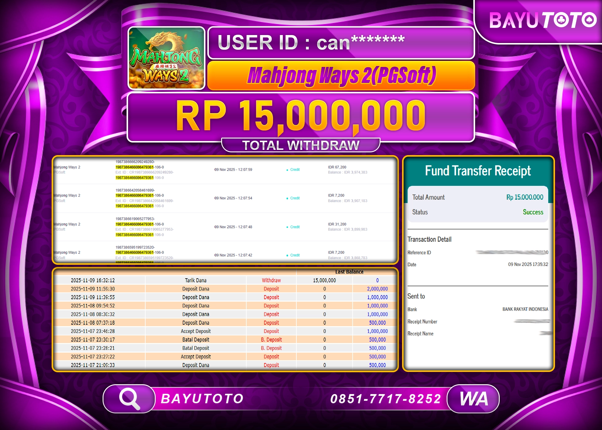 MEMBER BAYUTOTO JACKPOT DI SLOT MAHJONG WAYS 2  (PGSOFT)  Rp. 10,000,000 LUNAS