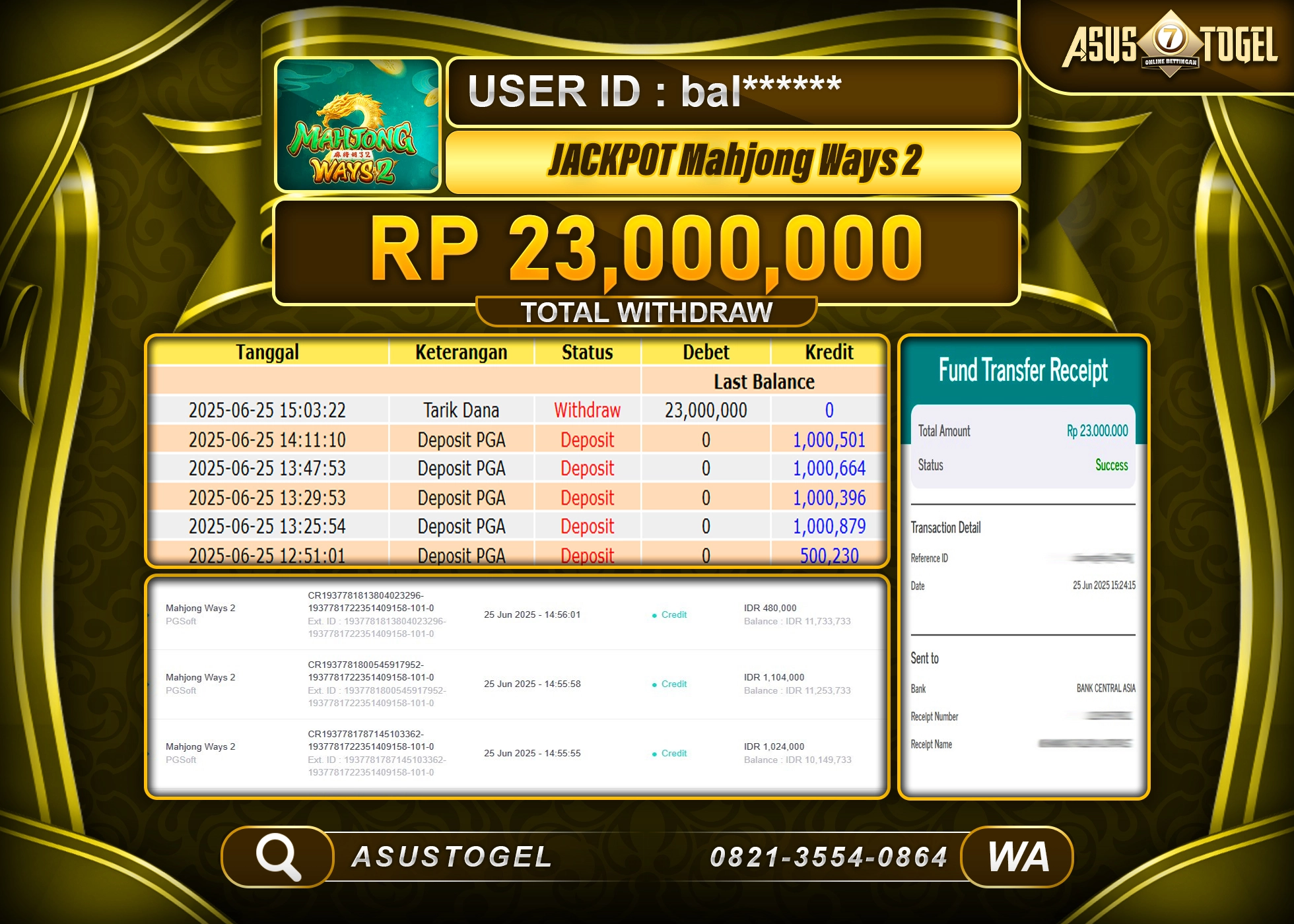ASUSTOGEL KEMENANGAN DI SLOT MAHJONG WAYS 2 SEBESAR 23,000,000- RUPIAH LUNAS