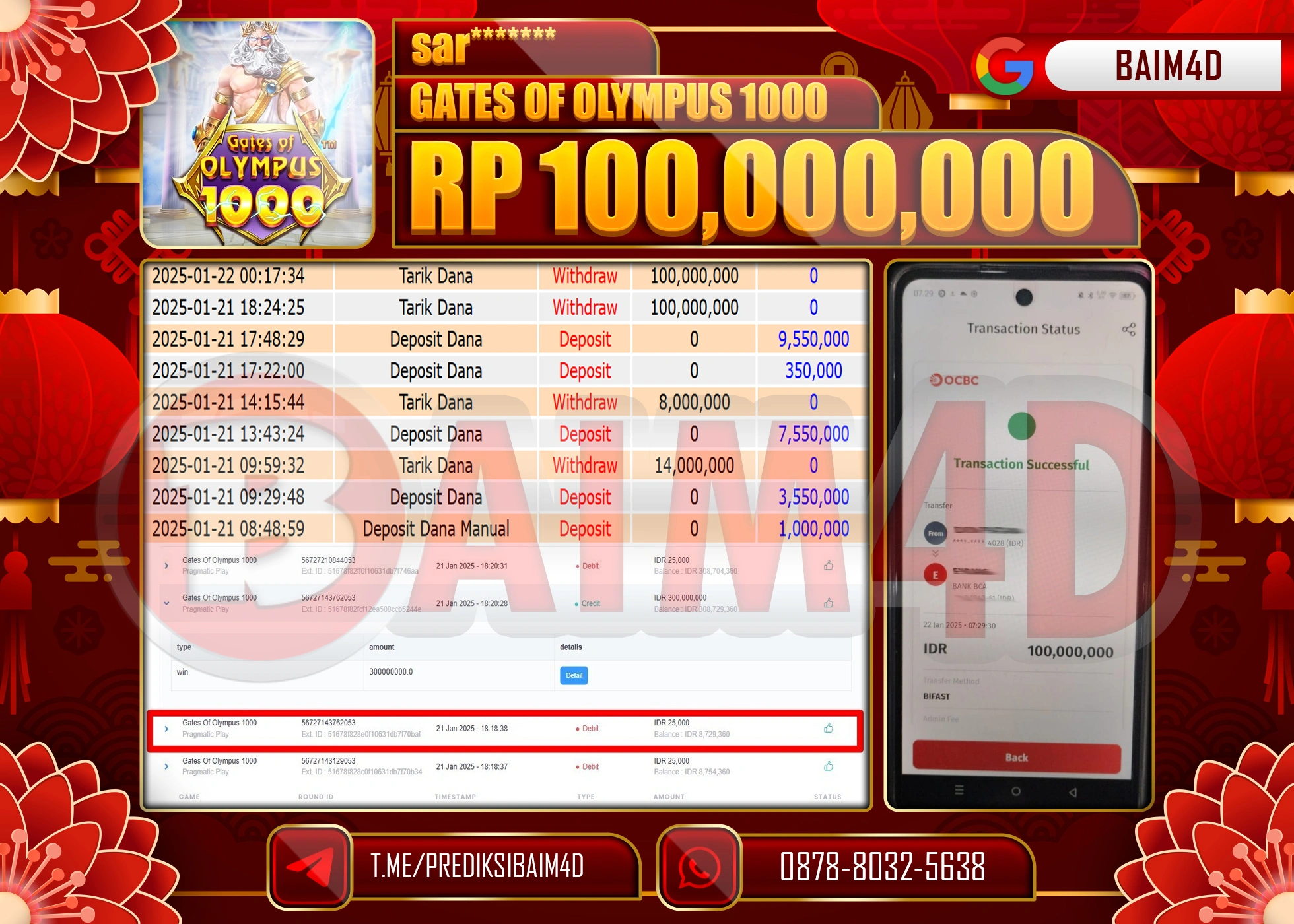 BAIM4D JACKPOT SLOT GATES OF OLYMPUS 1000 Rp.100,000,000.- LUNAS