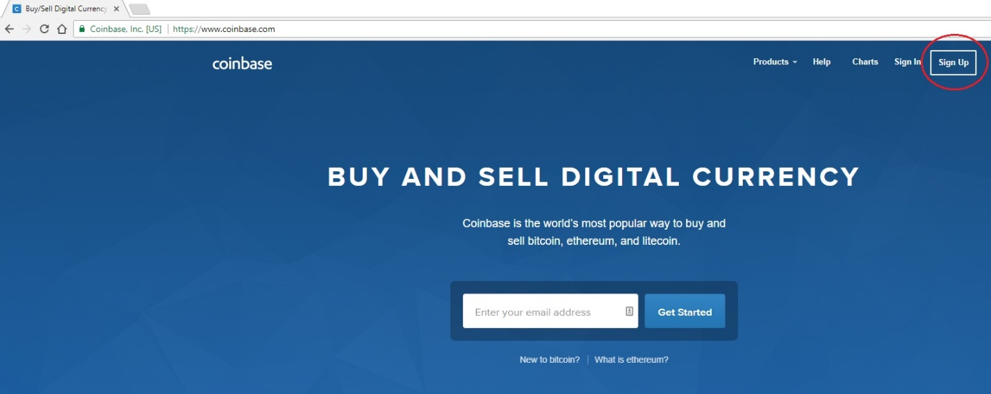 Click “Sign Up” in the top right corner to create your Coinbase account