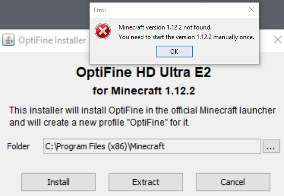 optifine minecraft 1.12.2 not found