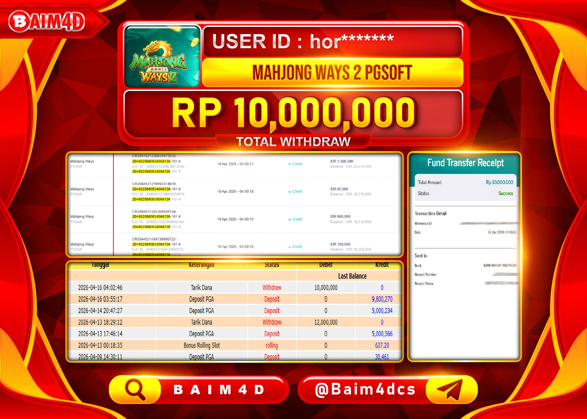 BAIM4D JACKPOT MAHJONG WAYS 2 Rp.10,000,000 - LUNAS