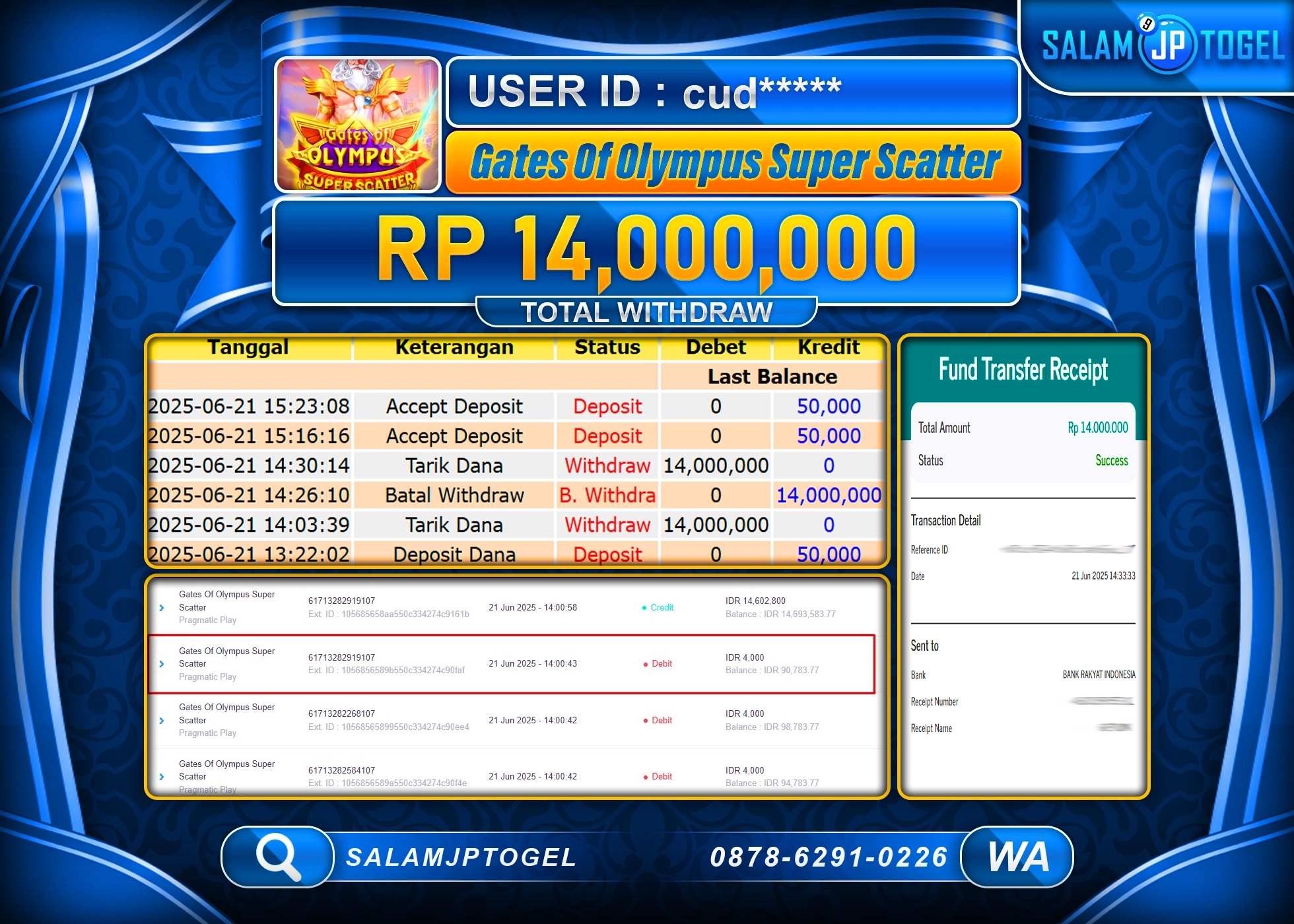 SALAMJPTOGEL MENANG Gates Of Olympus Super Scatter Rp.14,000,000 LUNAS