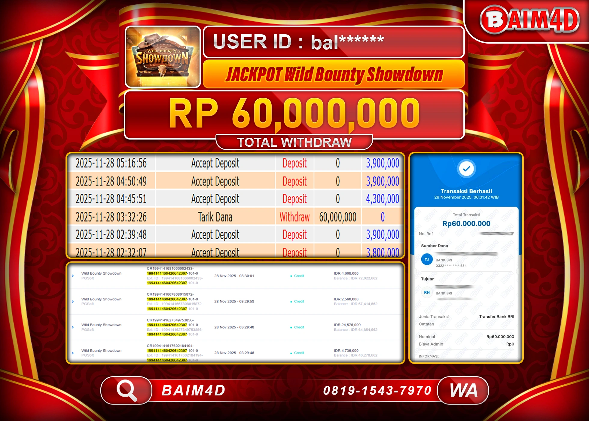 BAIM4D JACKPOT SLOT WILD BOUNTY SHOWDOWN Rp.60,000,000 - LUNAS