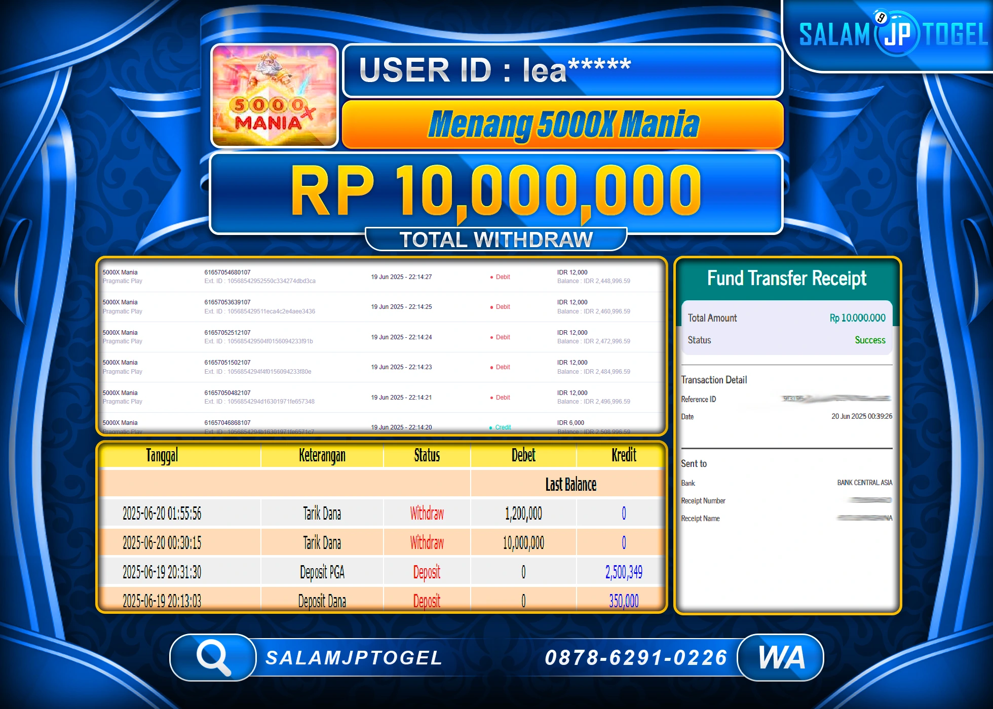 SALAMJPTOGEL MENANG 5000X Mania Rp.10,000,000 LUNAS