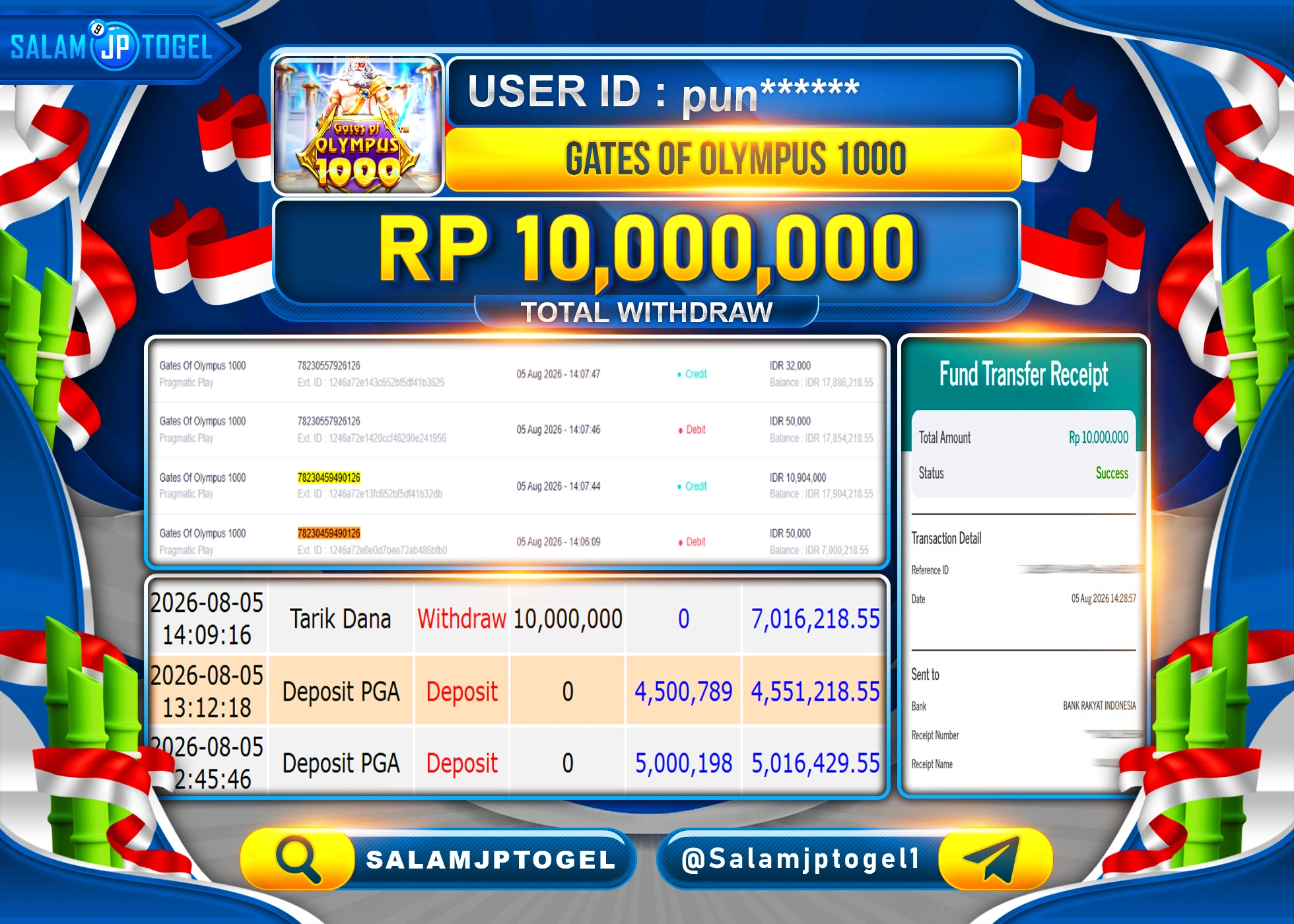 SALAMJPTOGEL JACKPOT MENANG SLOT GATES OF OLYMPUS 1000 Rp.10,000,000 - LUNAS