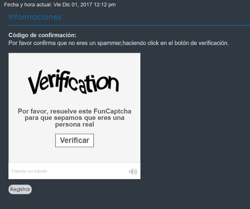 No puedo postear como invitado en ningún foro porque no me aparece el código de verificación E8bc7641aeadecff2b90a9f2bdc12114