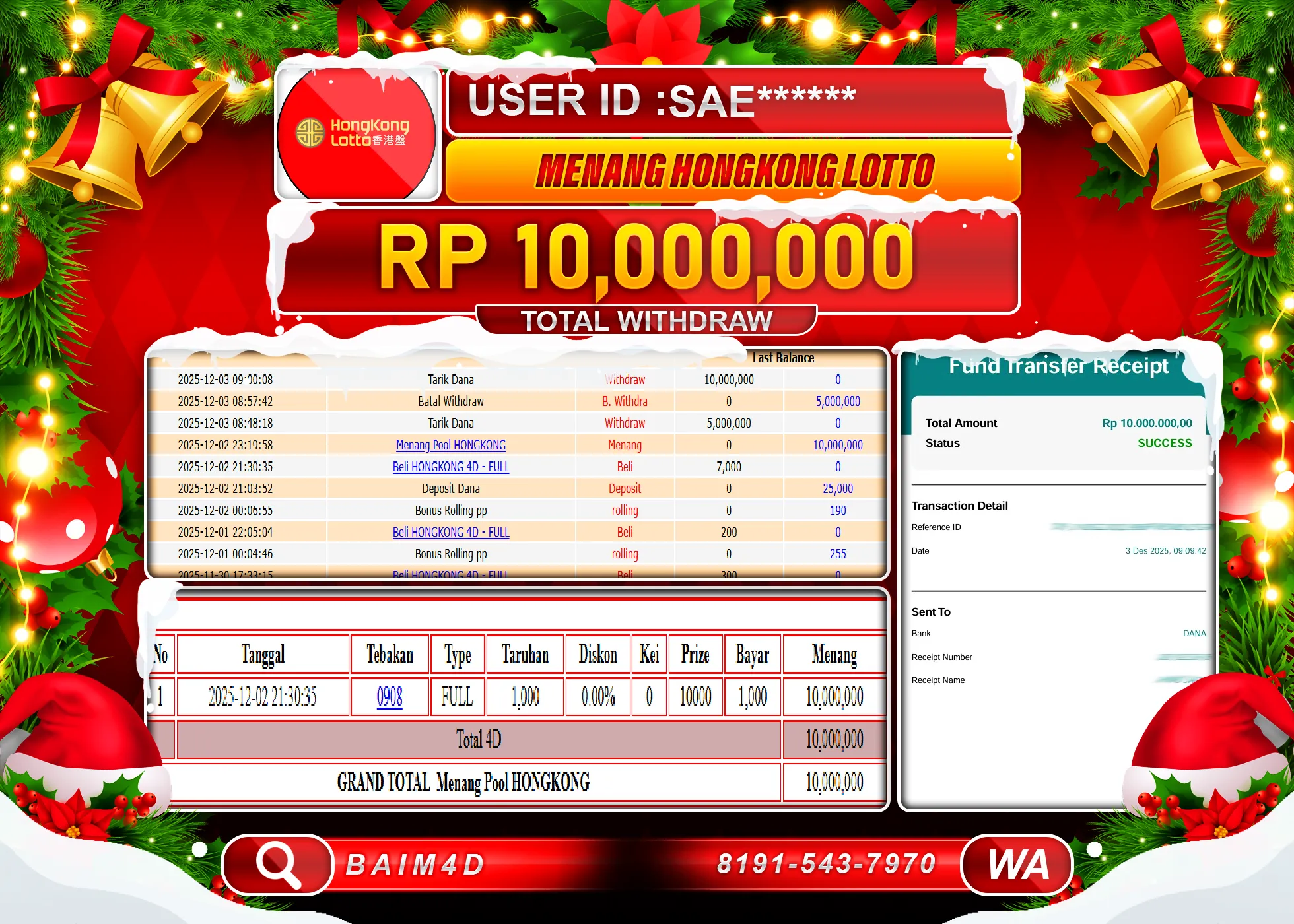 BAIM4D JACKPOT TOGEL HONGKONG LOTTO Rp.10,000,000 - LUNAS