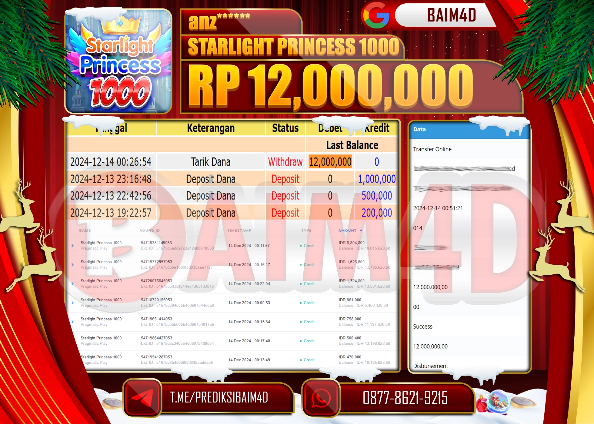 BAIM4D JACKPOT STARLIGHT PRINCESS 1000 Rp.12.000,000.- LUNAS