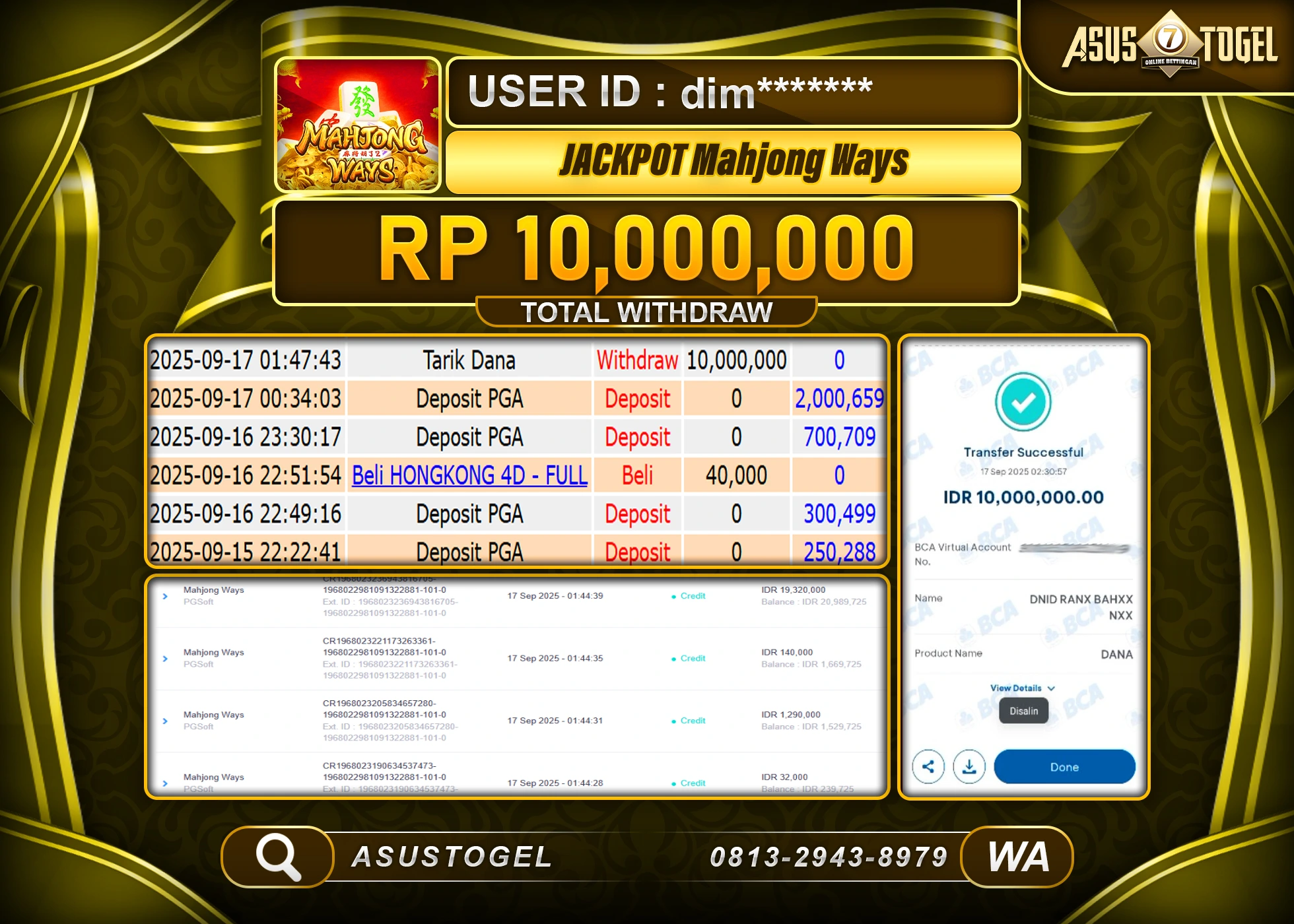 ASUSTOGEL KEMENANGAN DI SLOT MAHJONG WAYS SEBESAR 10,000,000- RUPIAH LUNAS