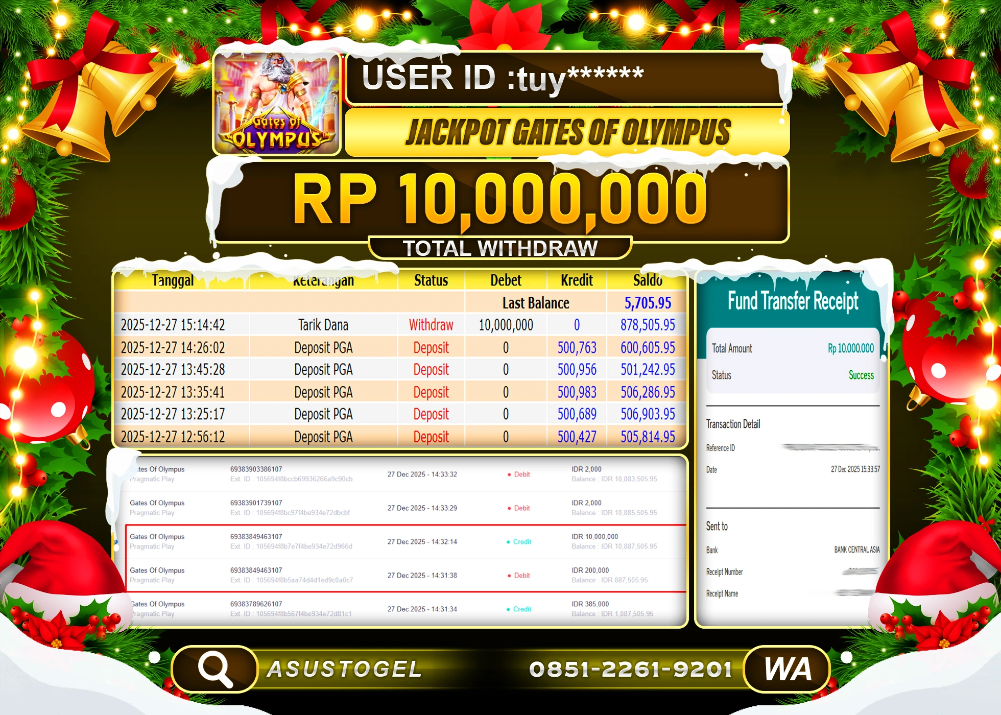 ASUSTOGEL KEMENANGAN DI SLOT GATES OF OLYMPUS  SEBESAR 10,000,000 - RUPIAH LUNAS