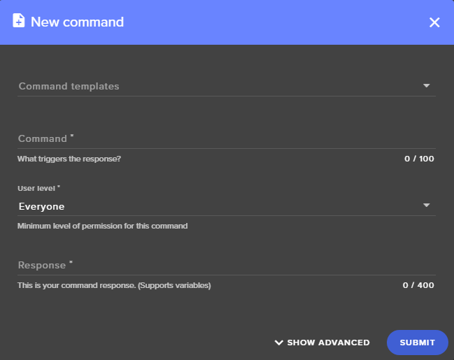 Chat Commands Streamelements