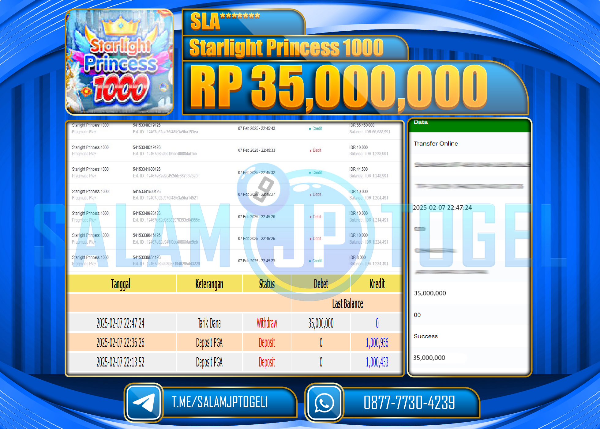 SALAMJPTOGEL MENANG STARLIGHT PRINCESS 1000  Rp.35,000,000 LUNAS