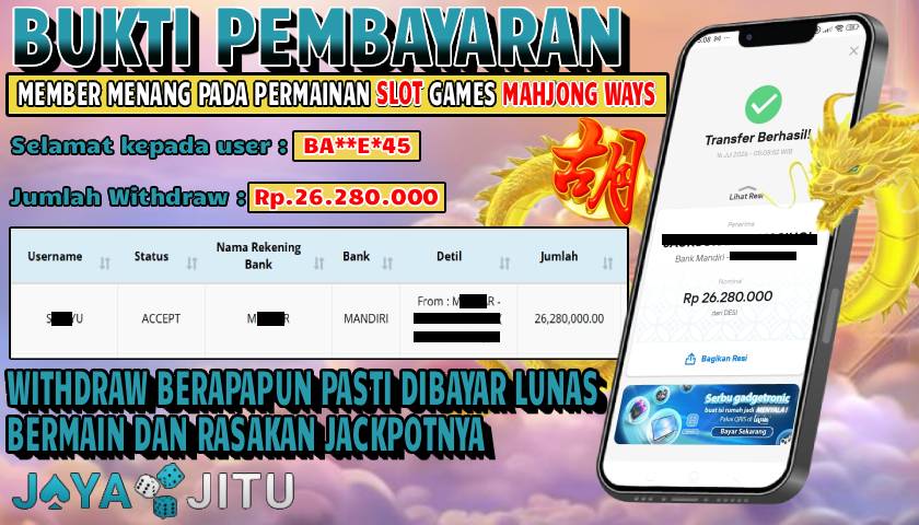 🏆 BUKTI KEMENANGAN MAHJONG WAYS MEMBER  JAYAJITU🏆