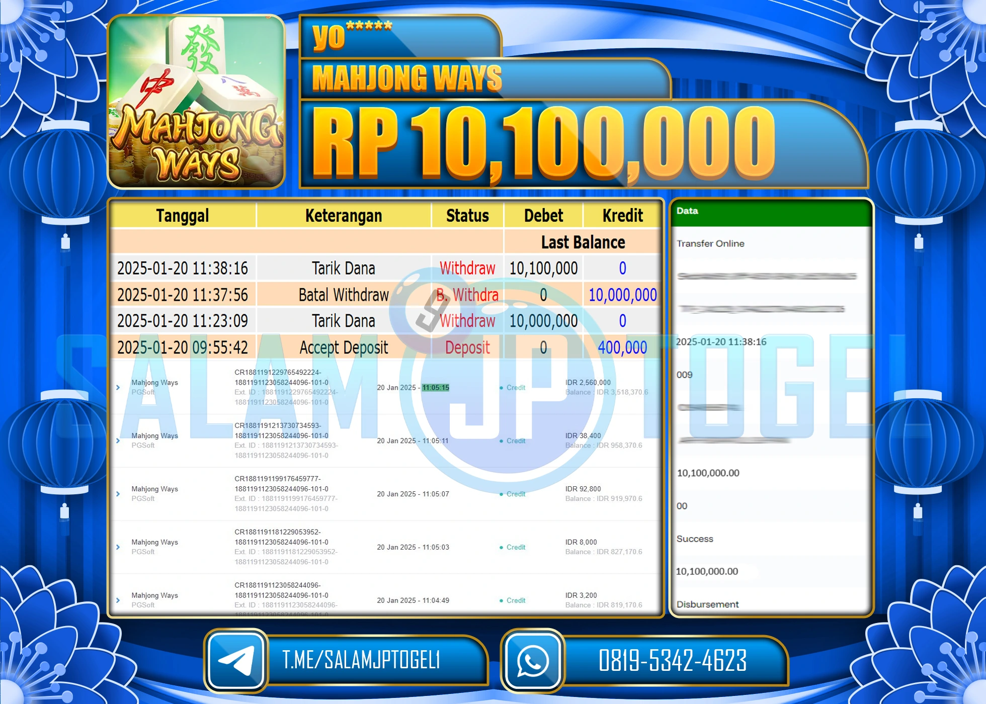 SALAMJPTOGEL MENANG SLOT MAHJONG WAYS  Rp.10,100,000 LUNAS