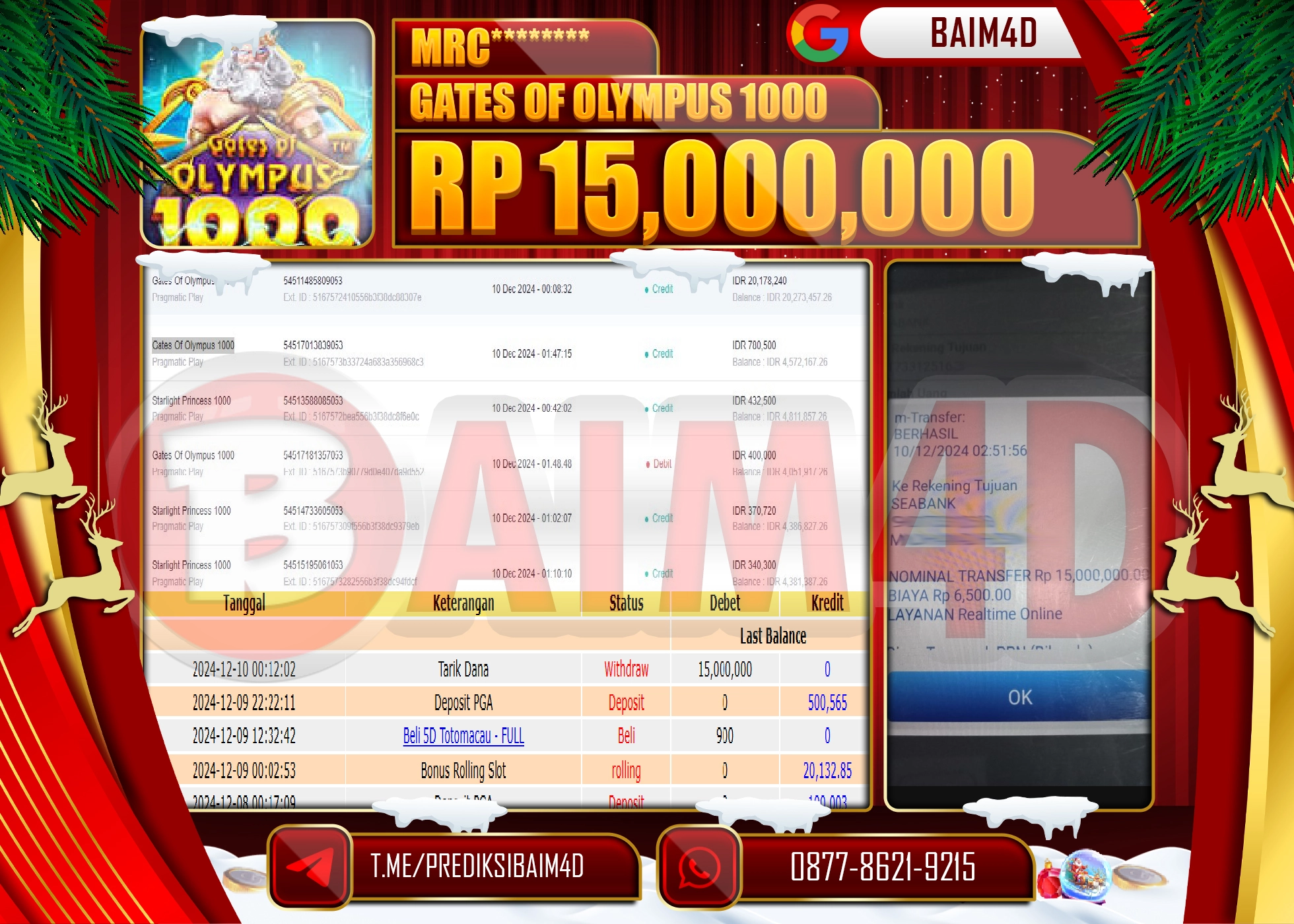 BAIM4D JACKPOT Gates Of Olympus 1000 Rp.15,000,000.- LUNAS