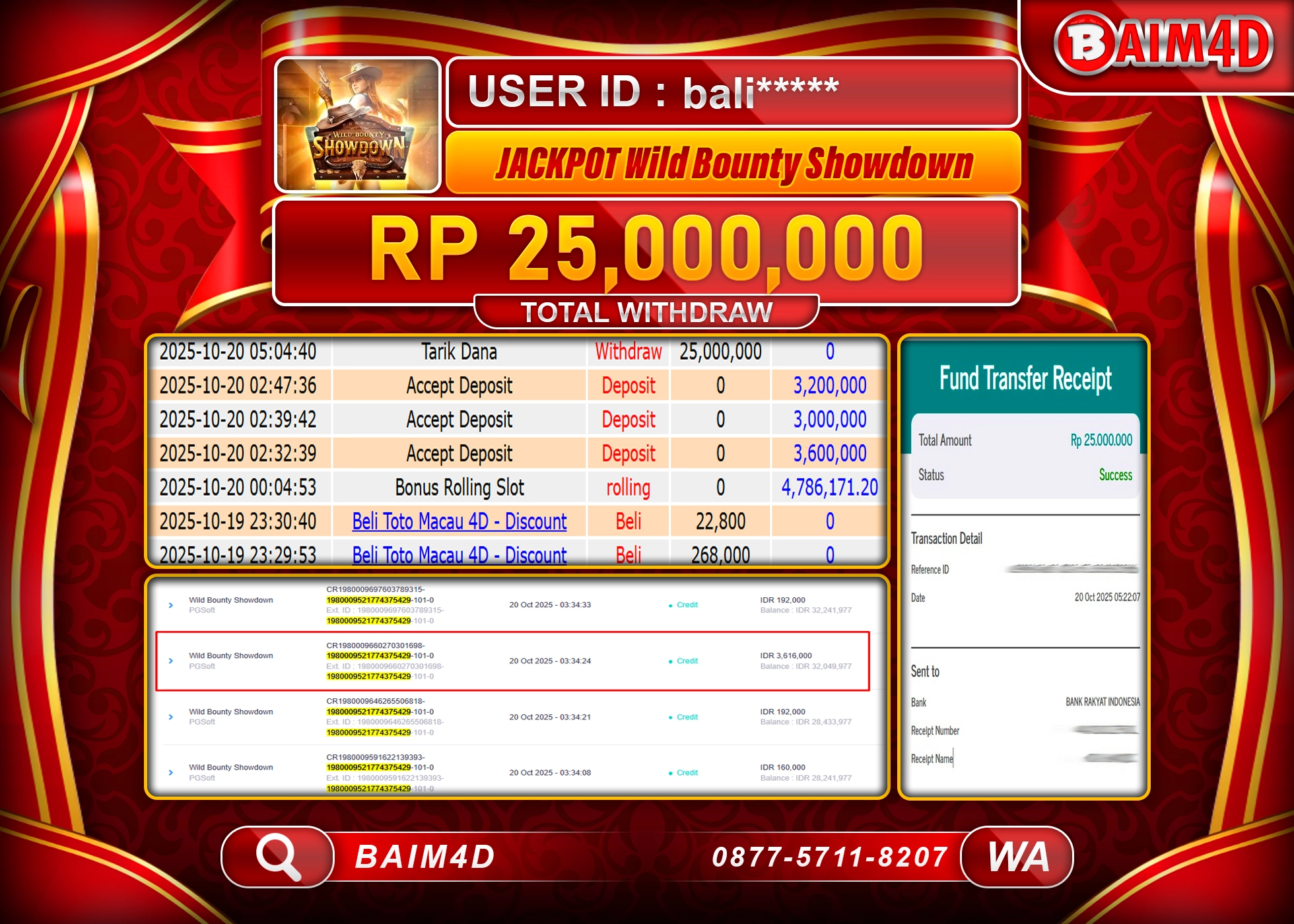 BAIM4D JACKPOT SLOT WILD BOUNTY SHOWDOWN Rp.25,000,000.- LUNAS