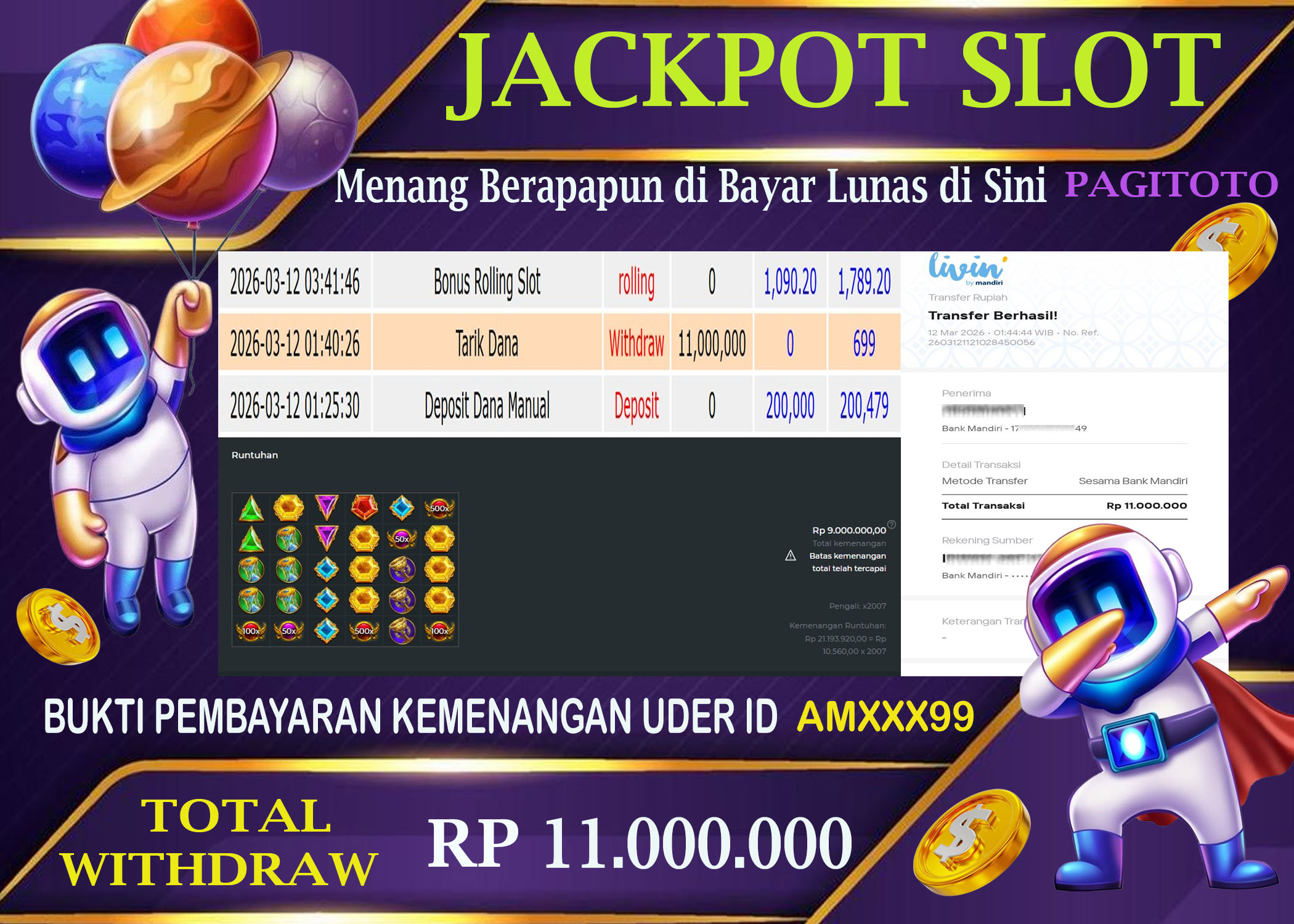 HAPPY JACKPOT MEMBER PAGITOTO SLOT GATES OF OLYMPUS 1000 Rp  11.000.000-, - LUNAS