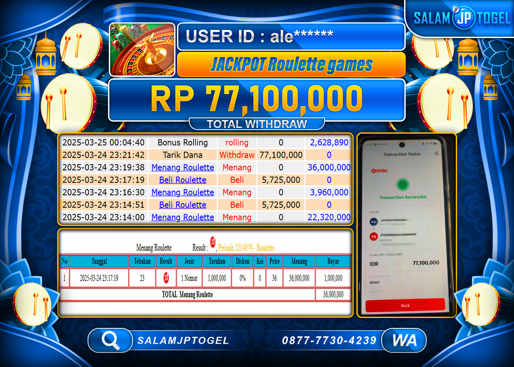 SALAMJPTOGEL MENANG ROULETTE GAMES  Rp. 77,100,000 LUNAS
