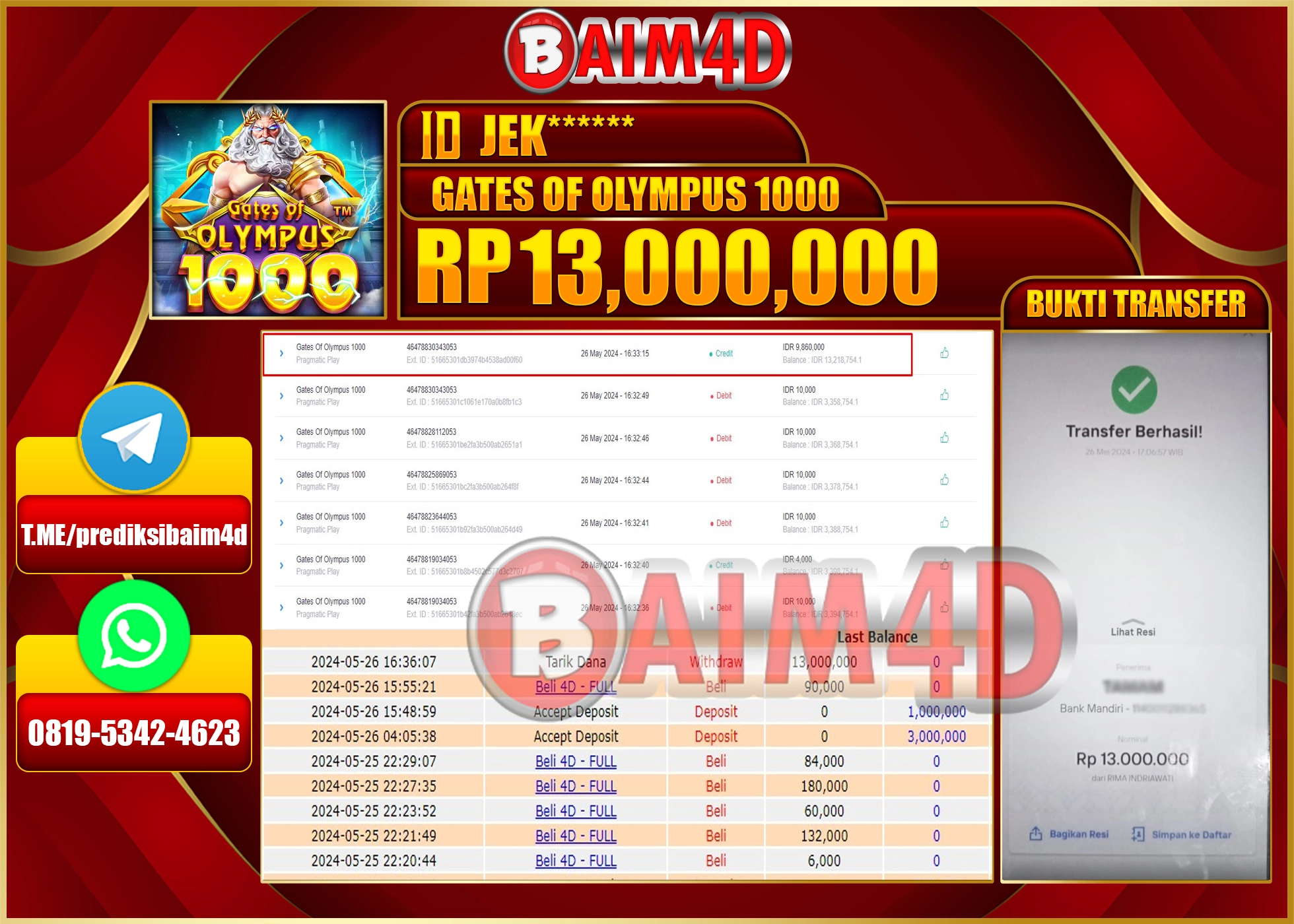 BAIM4D JACKPOT GATES OF OLYMPUS 1000 Rp.13.000.000.,- LUNAS