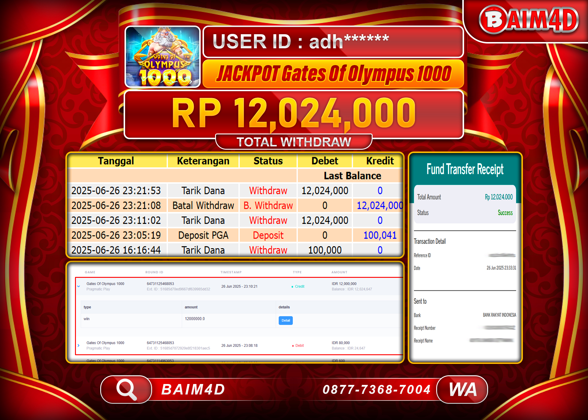 BAIM4D JACKPOT SLOT GATES OF OLYMPUS 1000 Rp.12,024,000.- LUNAS