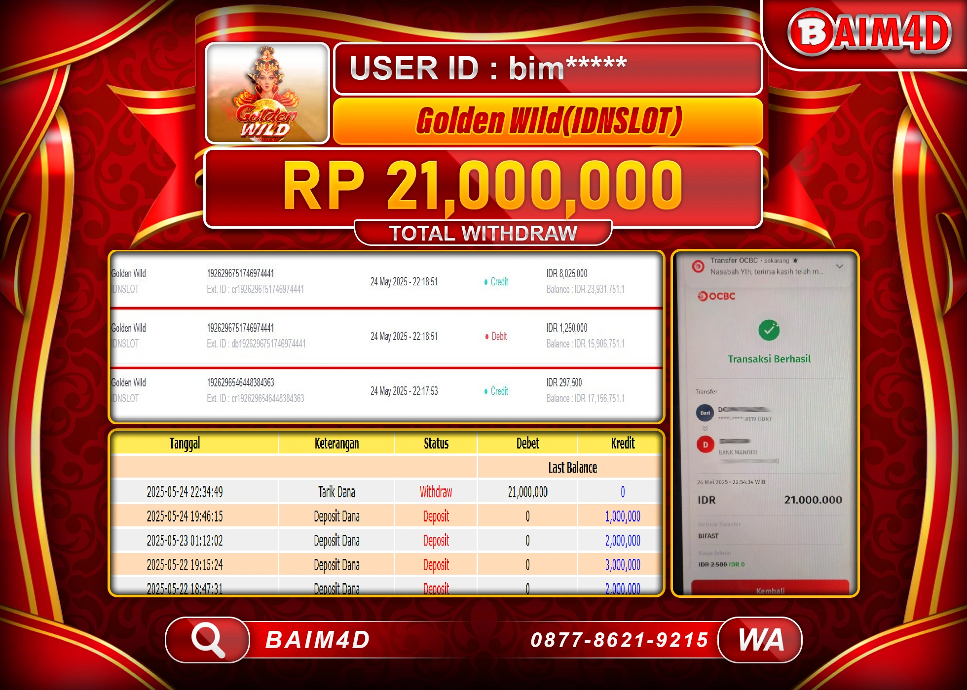 BAIM4D MENANG JACKPOT   GOLDEN WILD SLOT   Rp21,000,000 - LUNAS