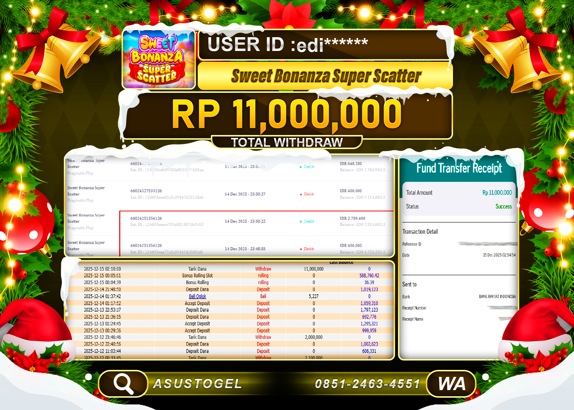 ASUSTOGEL KEMENANGAN DI SLOT SWEET BONANZA SUPER SCATTER SEBESAR 11,000,000 - RUPIAH LUNAS