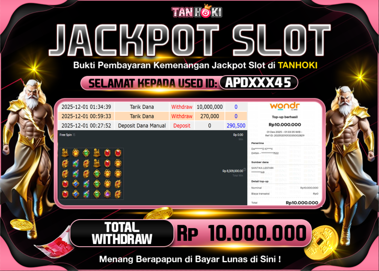 TANHOKI JACKPOT SLOT GATES OF GATOT KACA Rp..10.000.000,- LUNAS