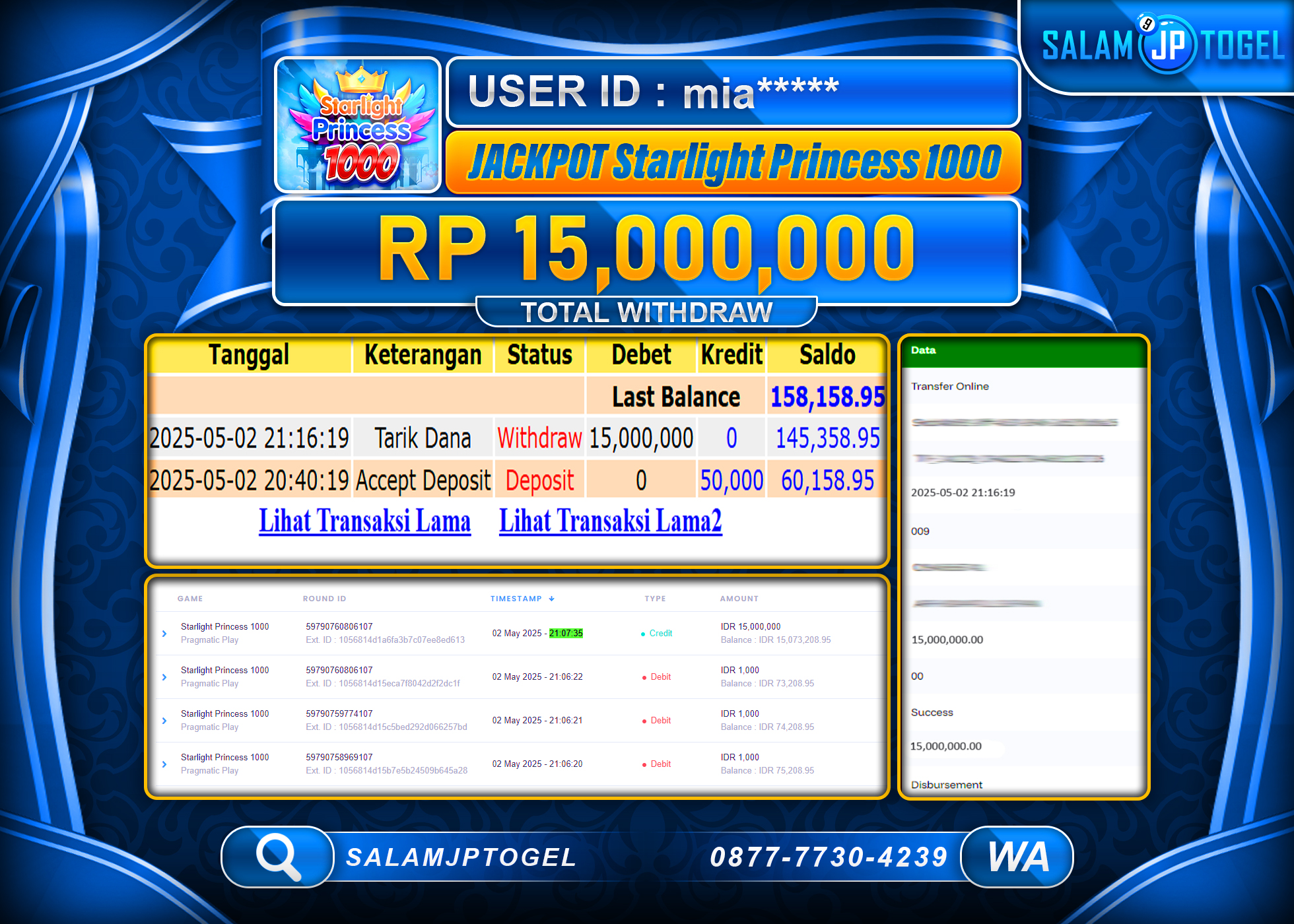 SALAMJPTOGEL MENANG STARLIGHT PRINCESS 1000 Rp.15,000,000 LUNAS