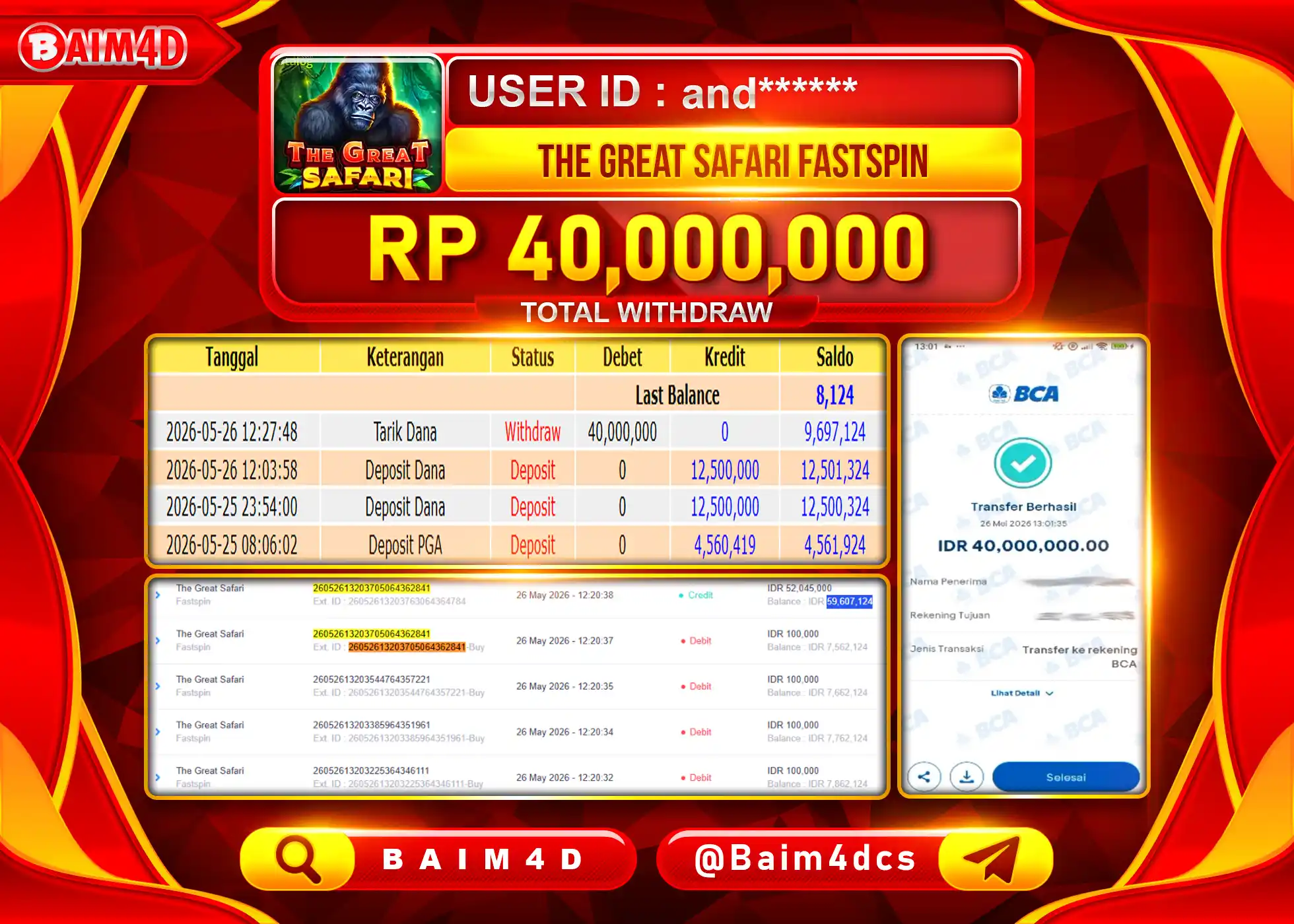 BAIM4D JACKPOT THE GREAT SAFARI FASTSPIN Rp.40,000,000 - LUNAS