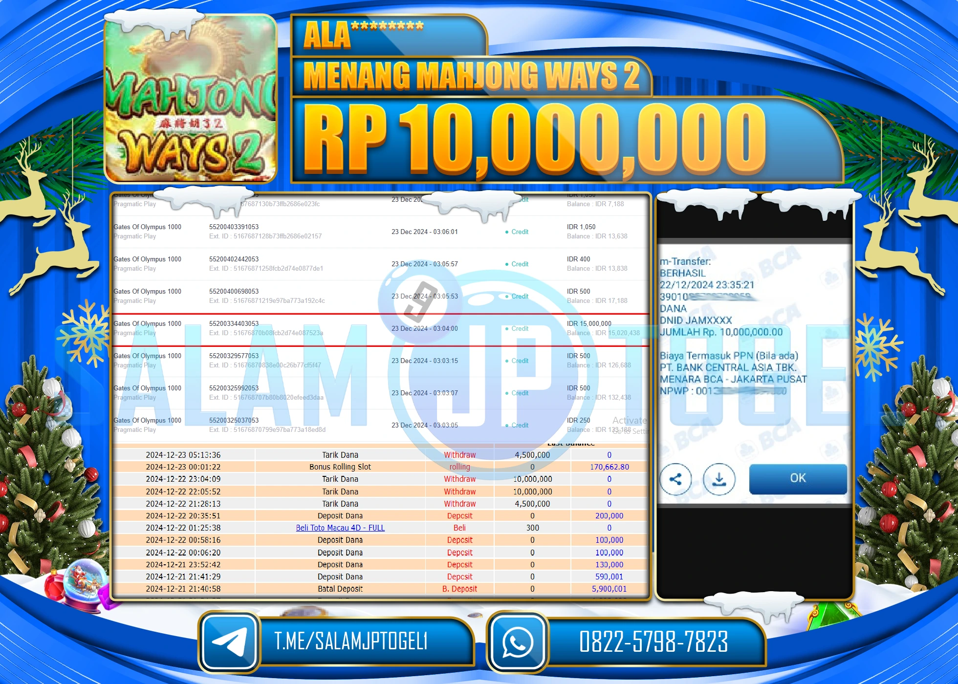 SALAMJPTOGEL MENANG SLOT MAHJONG WAYS 2  Rp.10,000,000 LUNAS