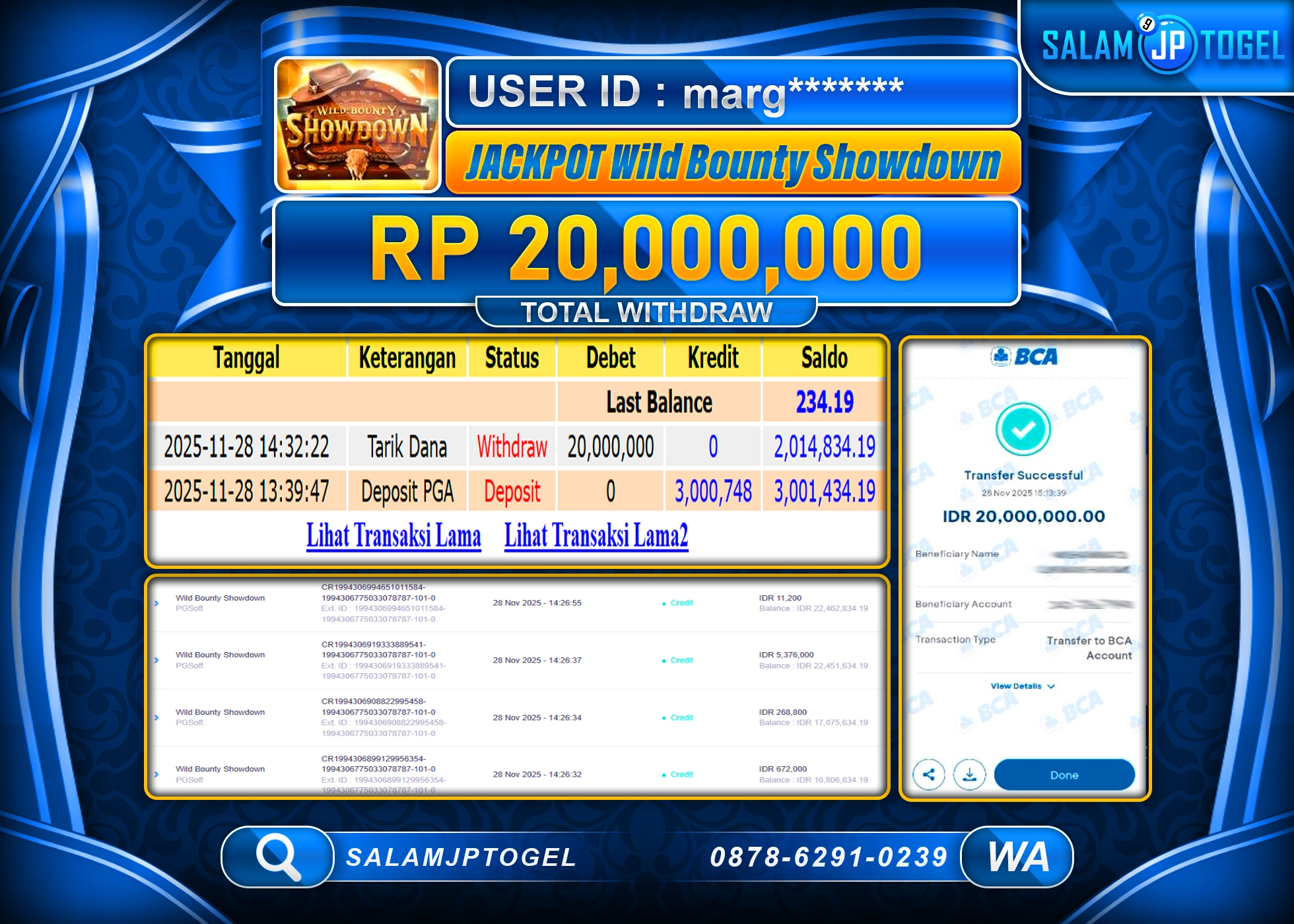 SALAMJPTOGEL Wild Bounty Showdown-PGSoft  Rp.20,000,000  - LUNAS