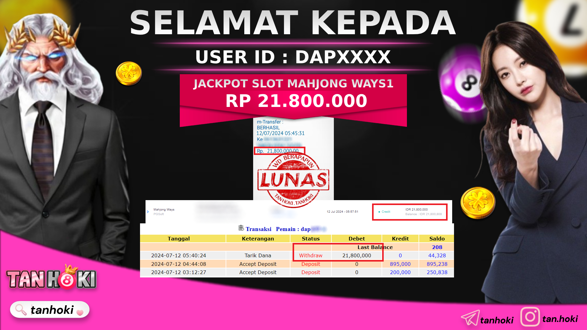 TANHOKI JACKPOT SLOT MAHJONG WAYS1  Rp.21.800.000,- LUNAS