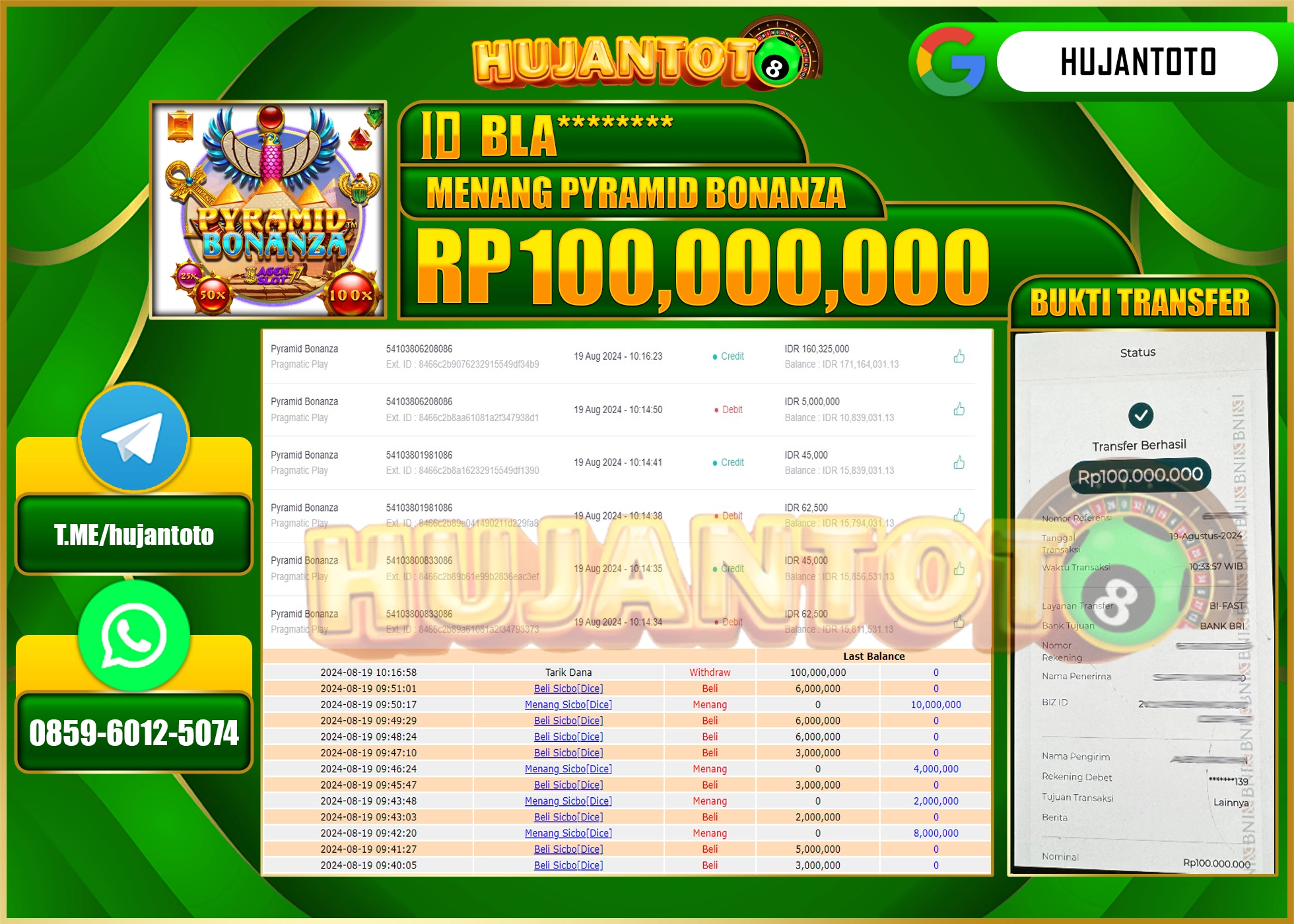 HUJANTOTO MENANG SLOT PYRAMID BONANZA 100.000.000 - LUNAS 