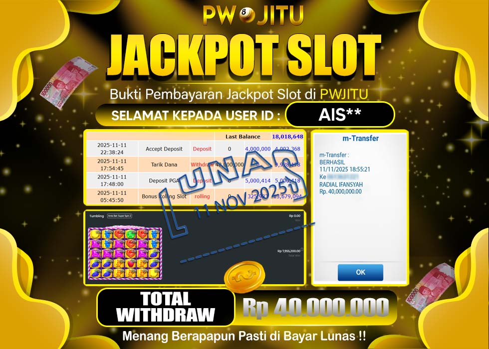 PWJITU JACKPOT SLOT SWEET RUSH BONANZA Rp.40.000.000,- LUNAS