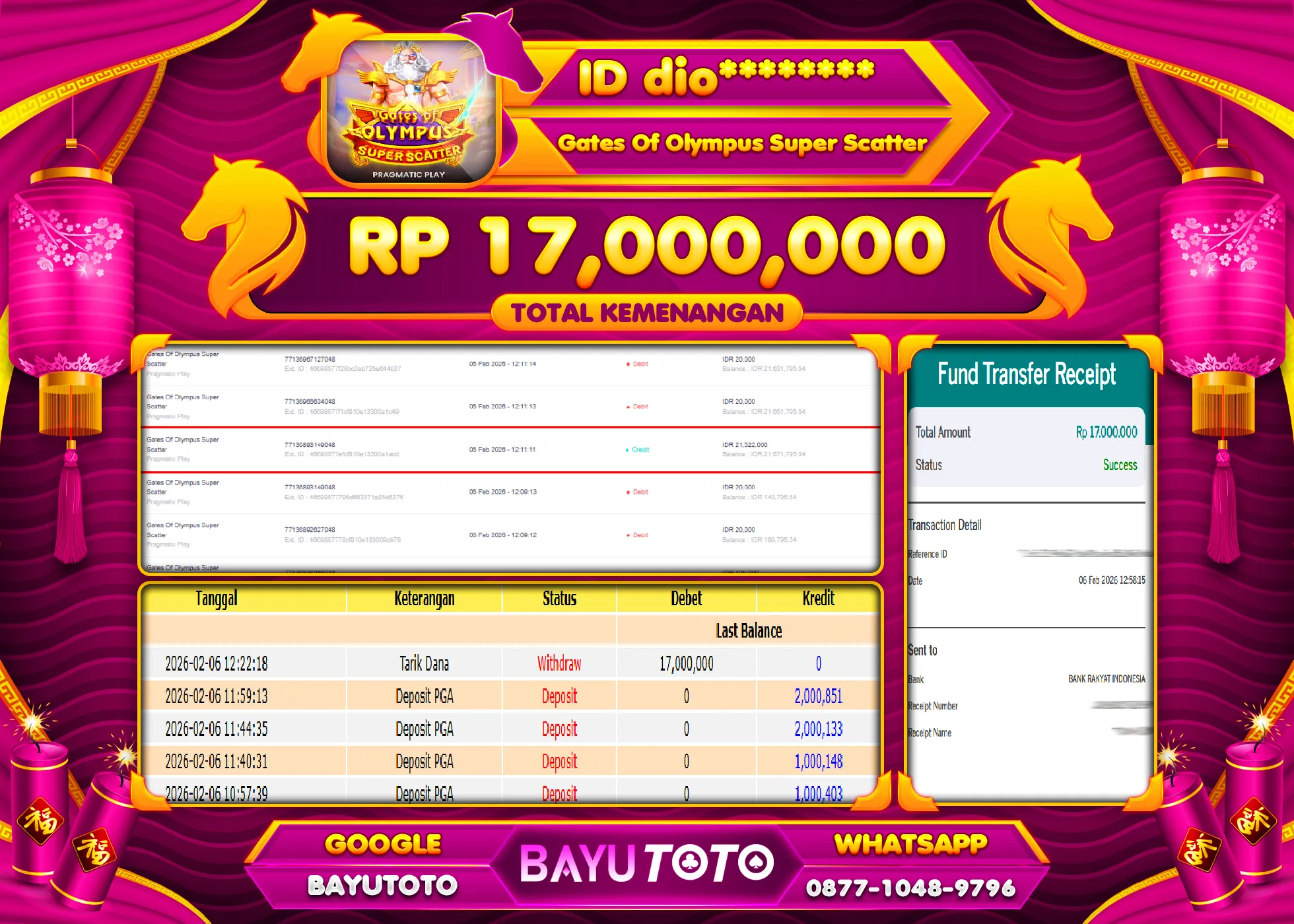 SELAMAT MEMBER SETIA BAYUTOTO JACKPOT DI GATES OF OLYMPUS SUPER  Rp. 17,000,000 LUNAS