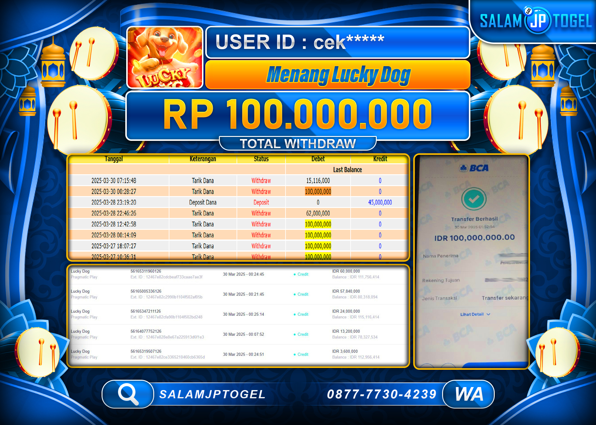 SALAMJPTOGEL MENANG LUCKY DOG  Rp. 100,000,000 LUNAS