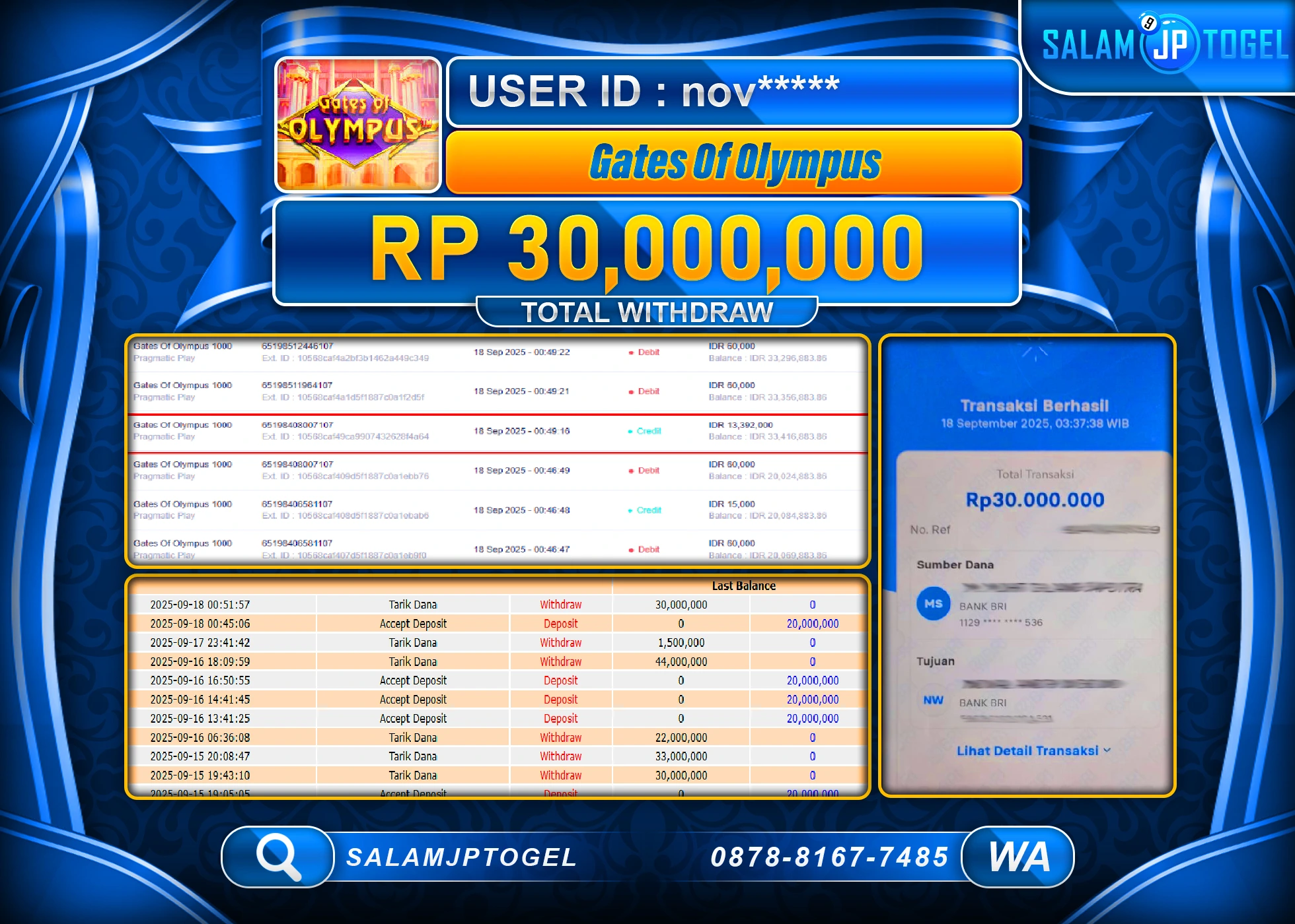 SALAMJPTOGEL MENANG JACKPOT GATES OF OLYMPUS  Rp.30,000,000