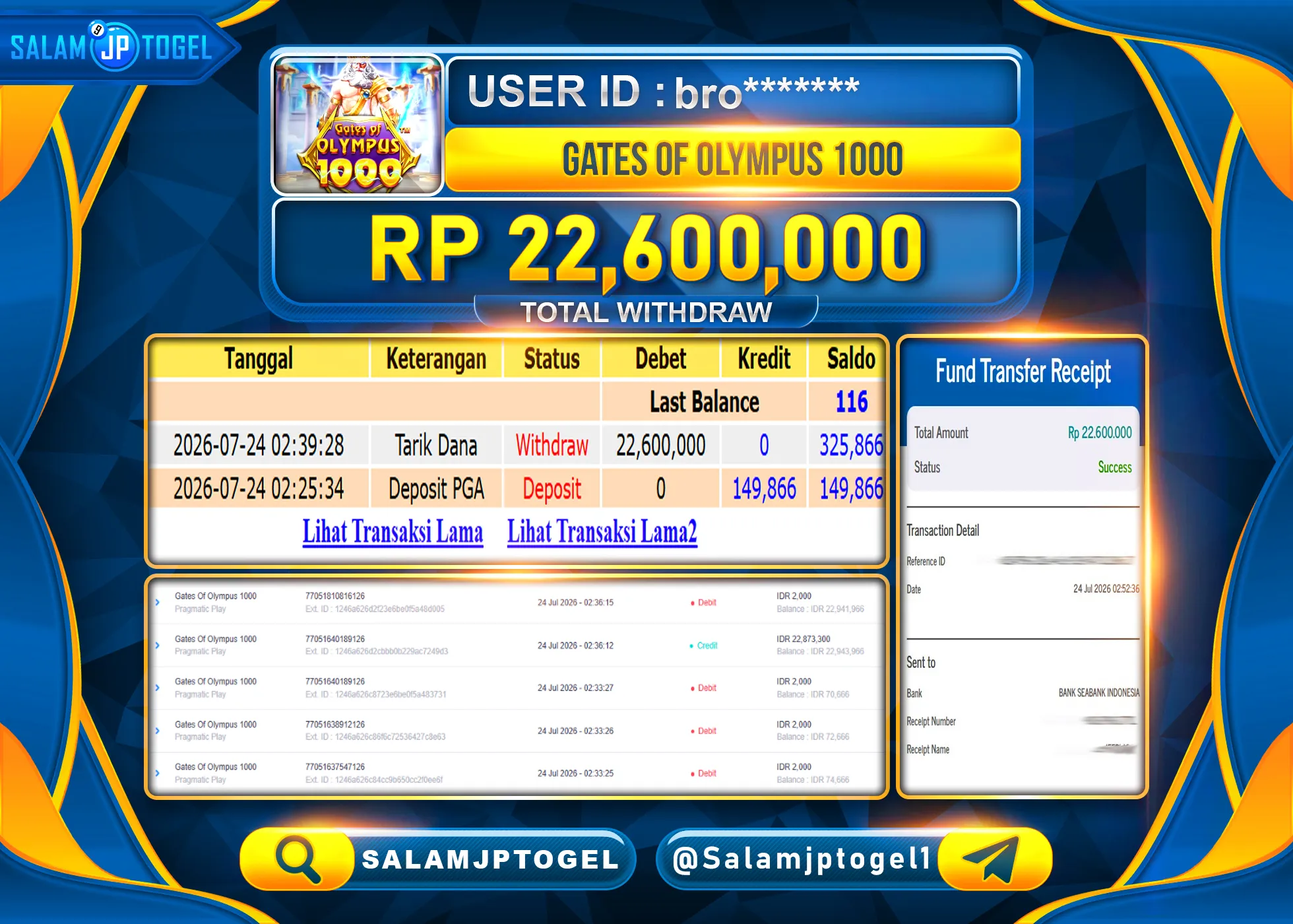 SALAMJPTOGEL JACKPOT MENANG SLOT GATES OF OLYMPUS 1000  Rp.22,600,000 - LUNAS